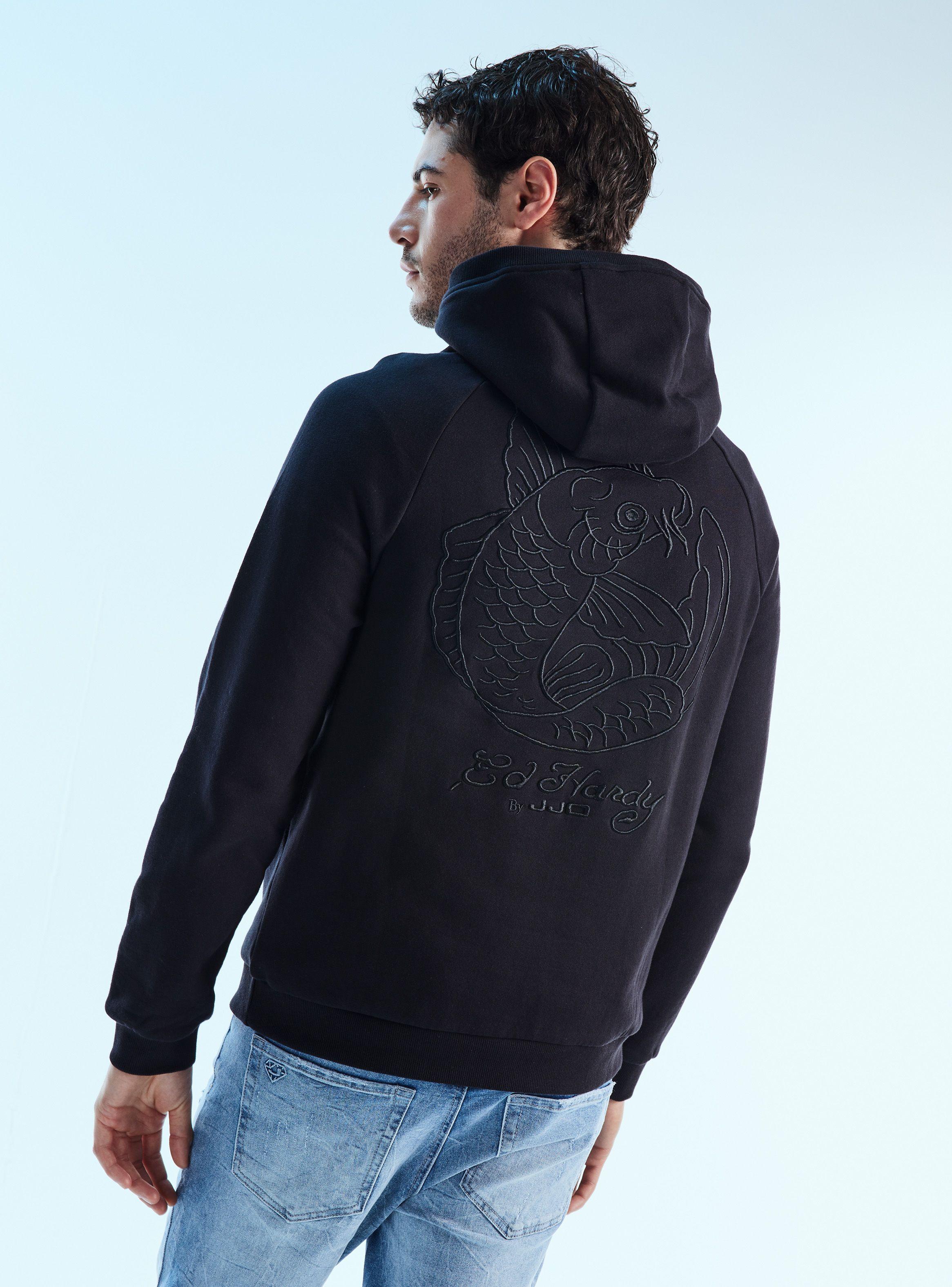 Polerón Capucha Bordado Pez Koi Ed Hardy-1