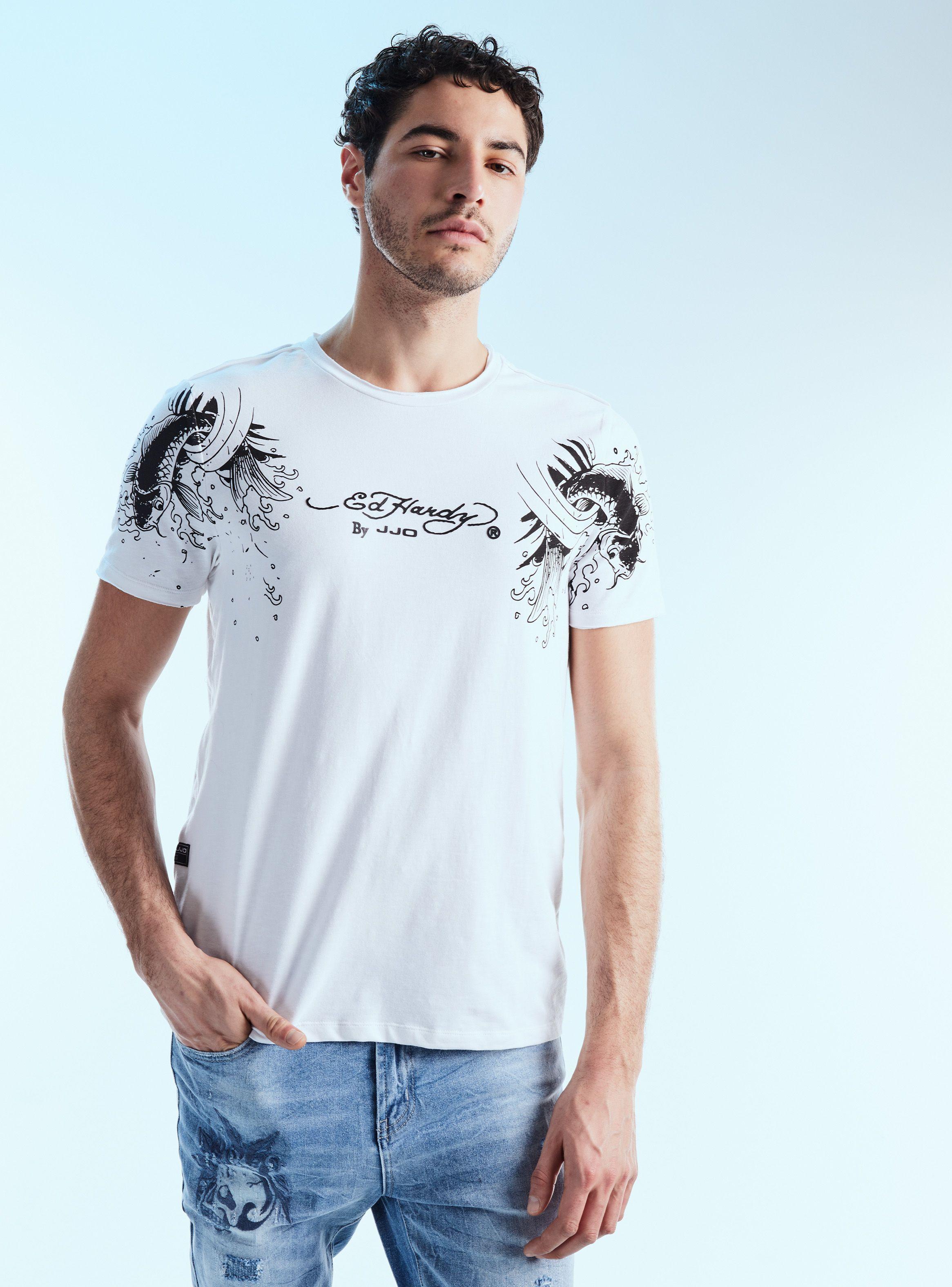 Polera ED Hardy Longfit Estampado Pez Koi Manga-0