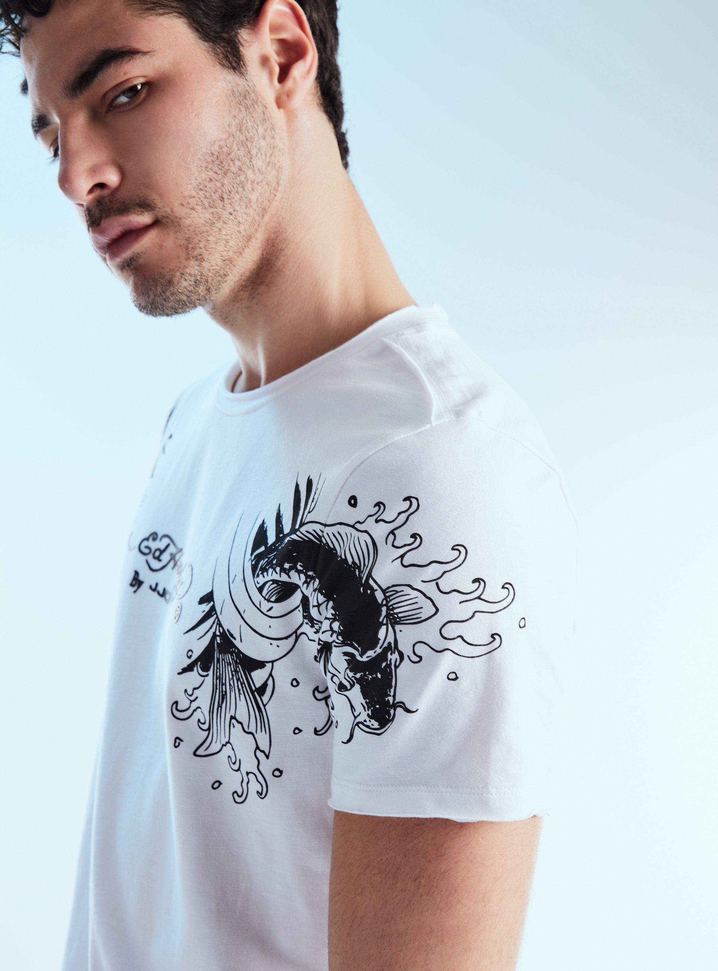 Polera ED Hardy Longfit Estampado Pez Koi Manga-2