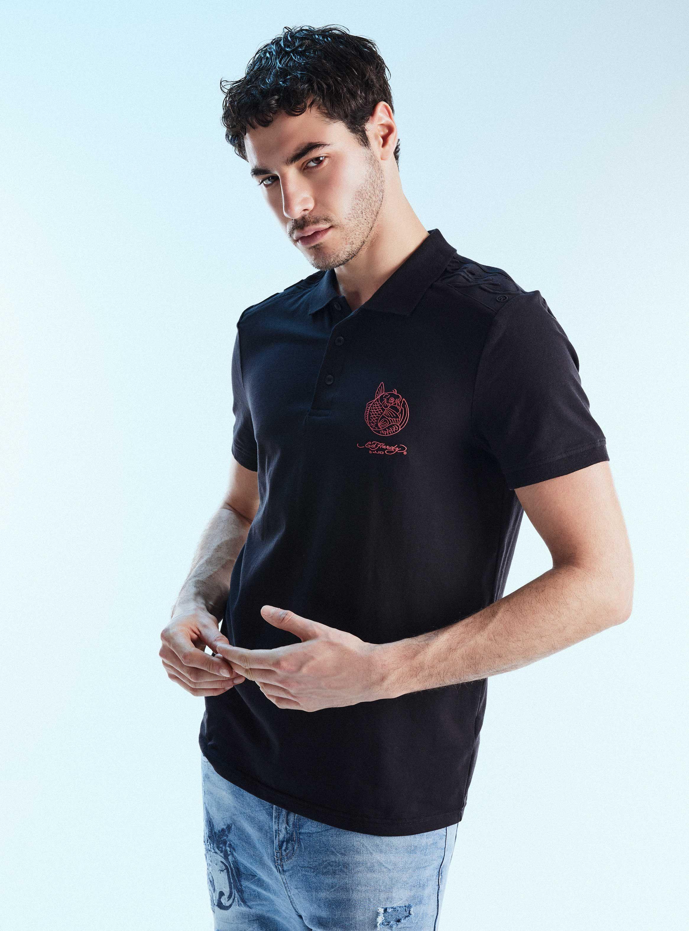 Polera Ed Hardy Cuello Polo Relieve Hombro-0