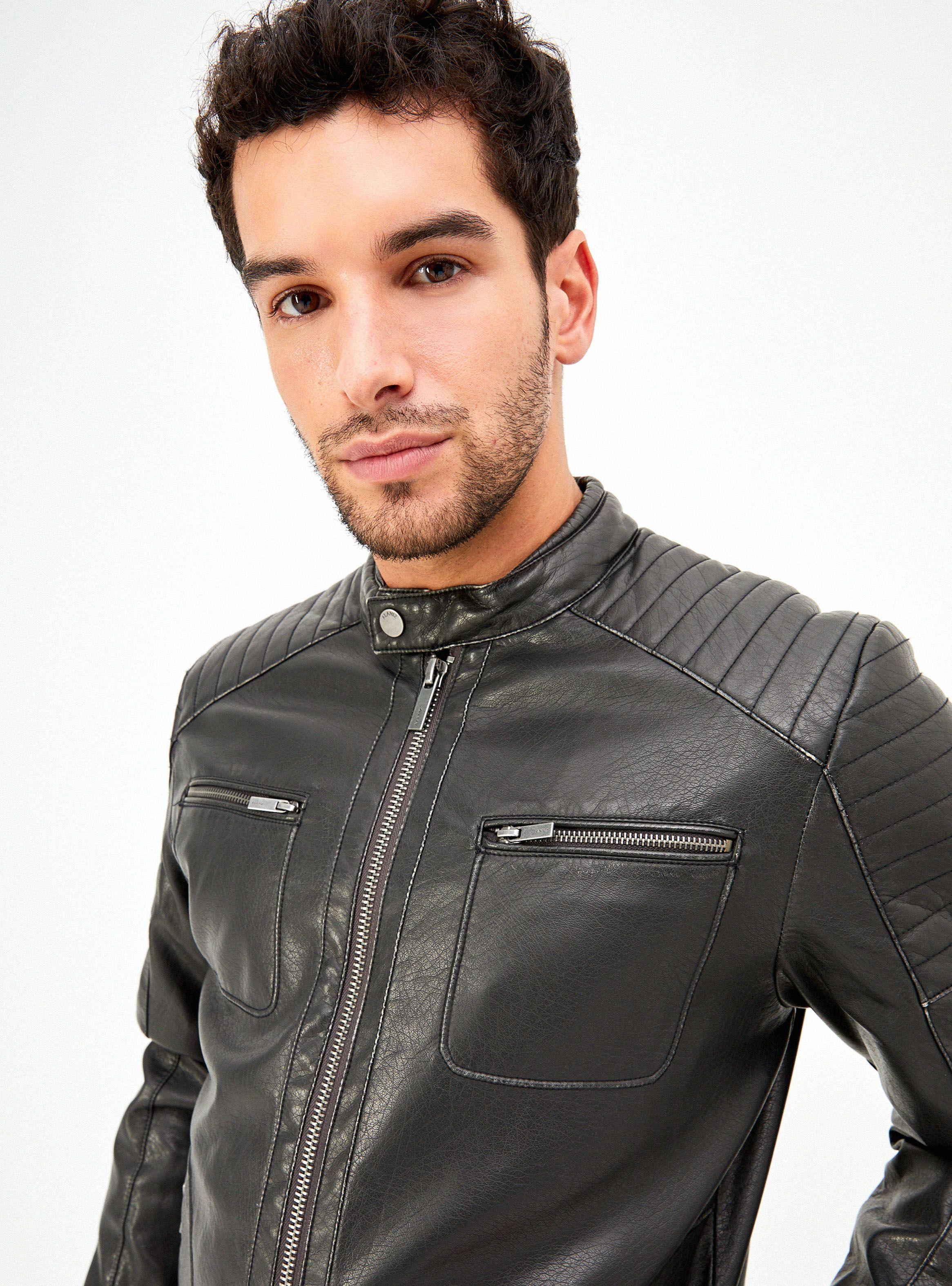Chaqueta Biker Lavada Bolsillos 3D-2
