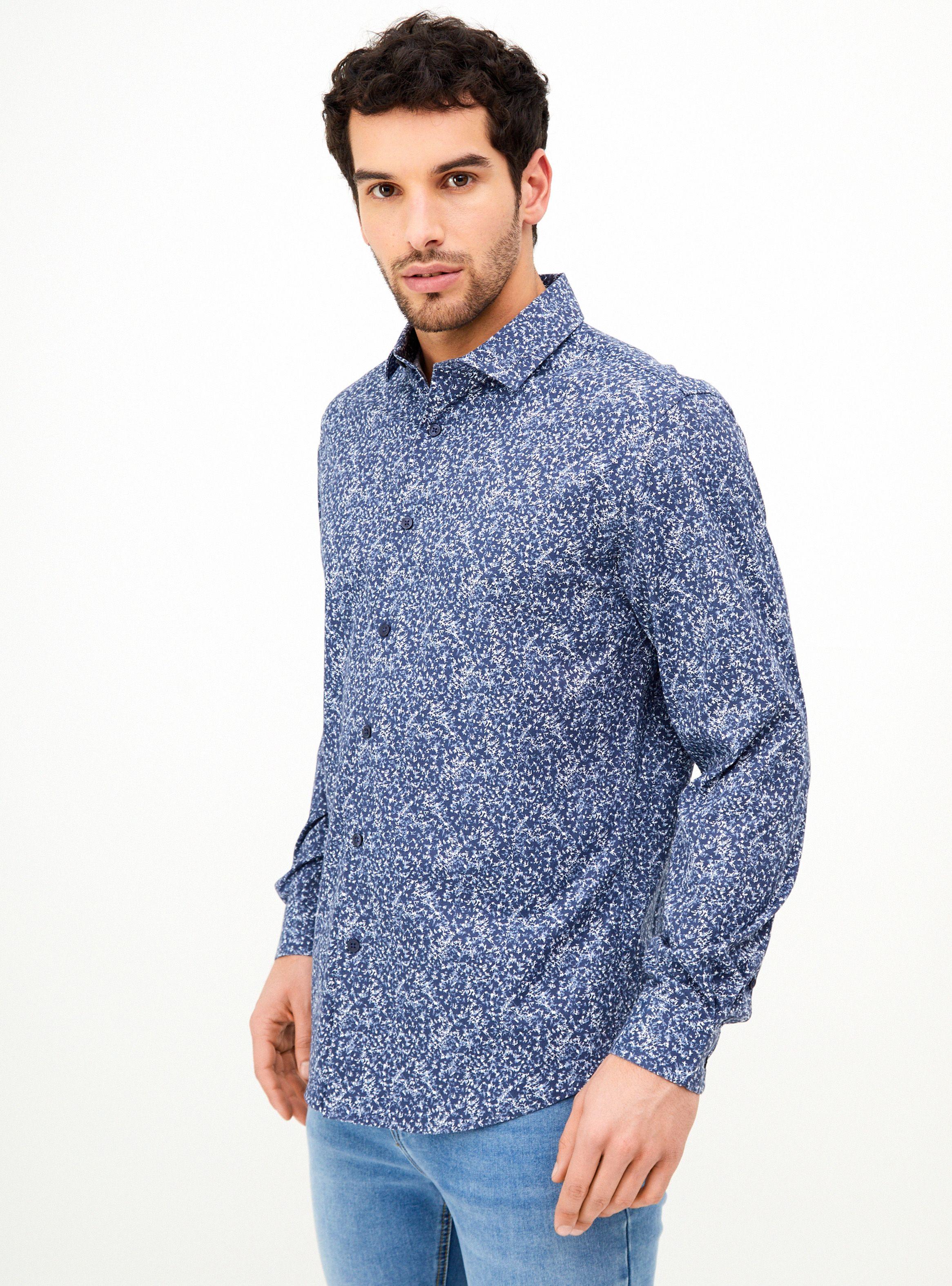 Camisa Poplin Mini Print Marino-0