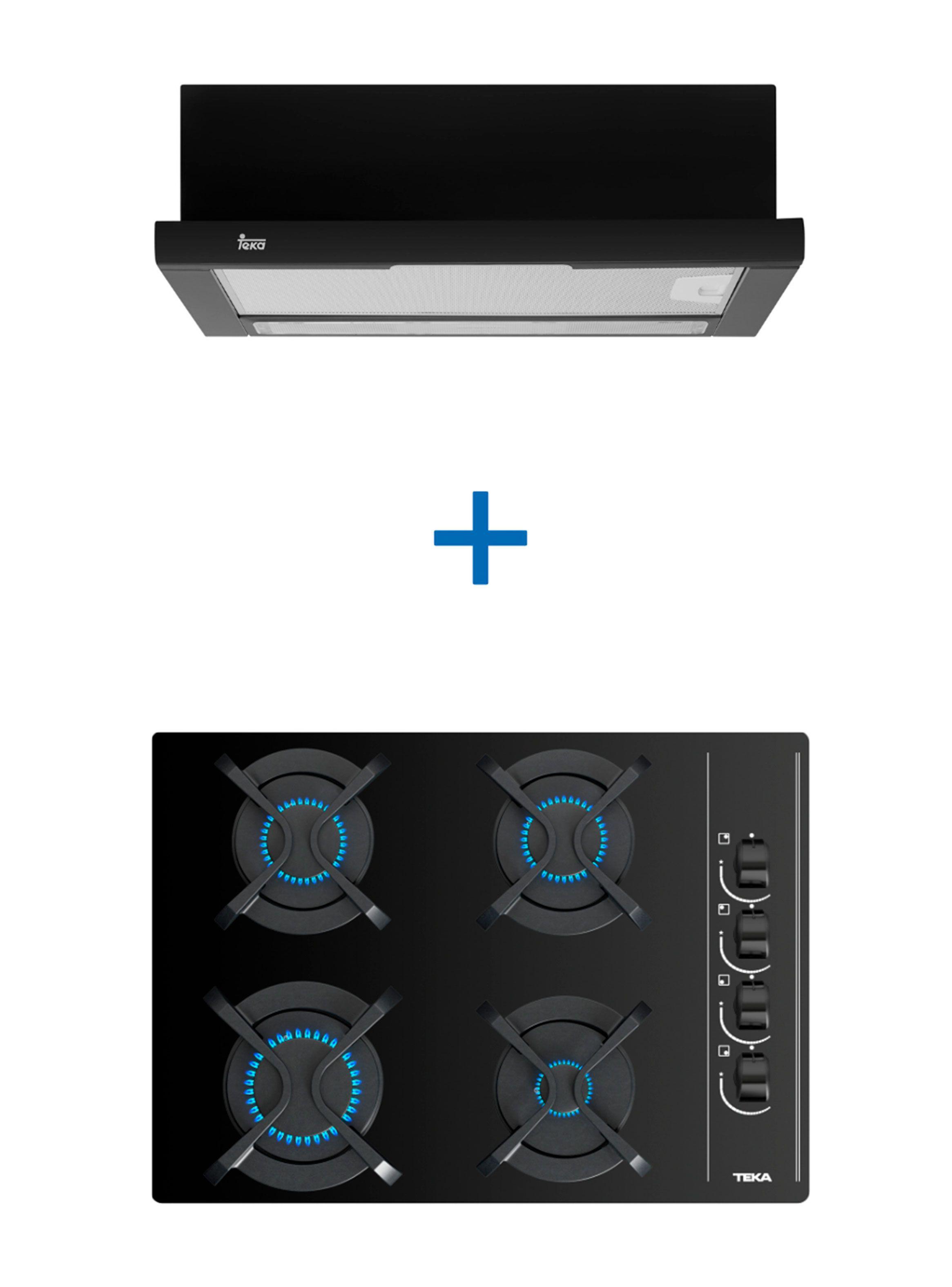 Kit Empotrable Encimera Cristal Gas GBC 64003 KBB BK + Campana TL 6310 Negro-0