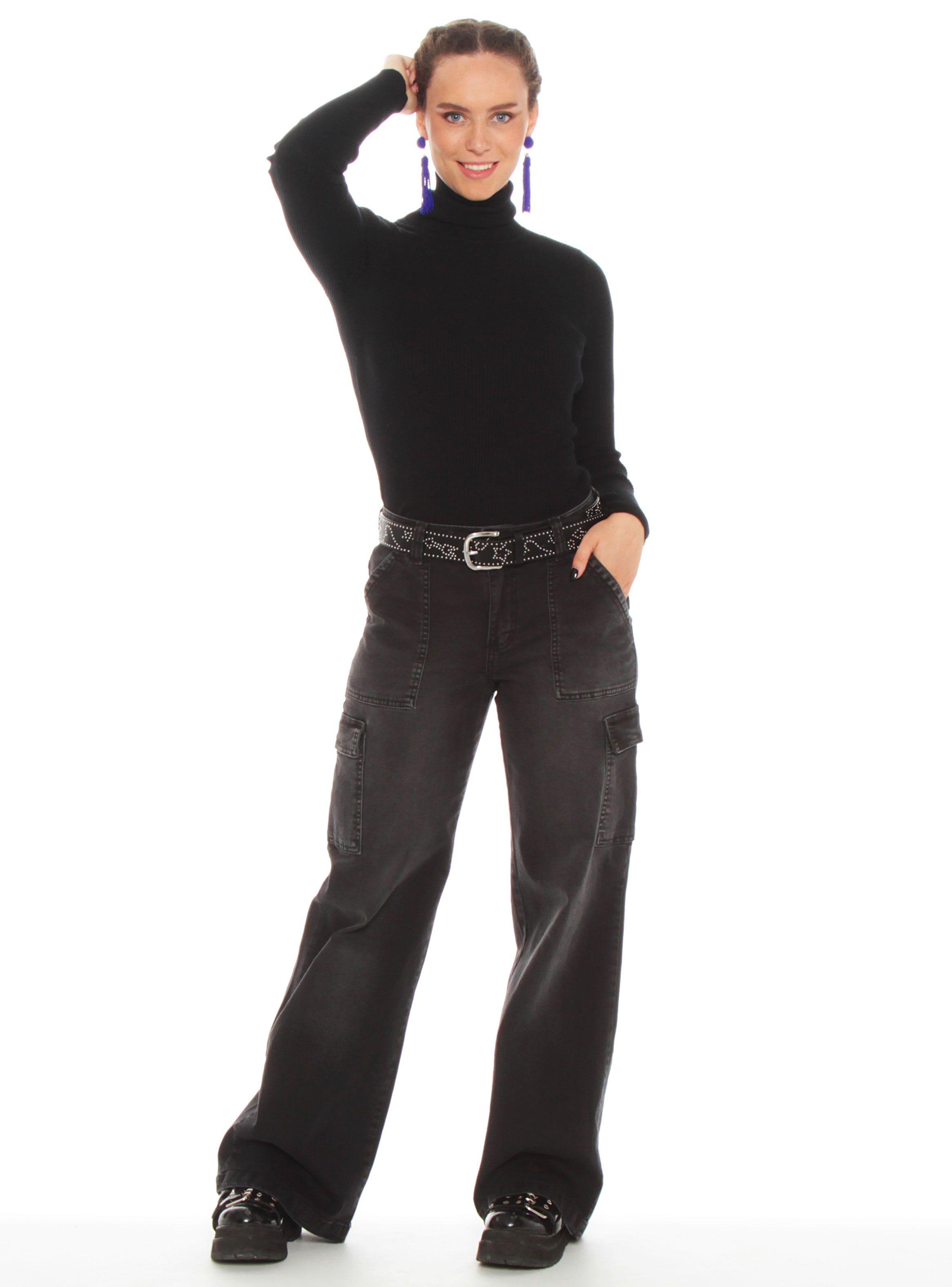 Jeans Cargo Wide Leg Tiro Alto con Pretina-3