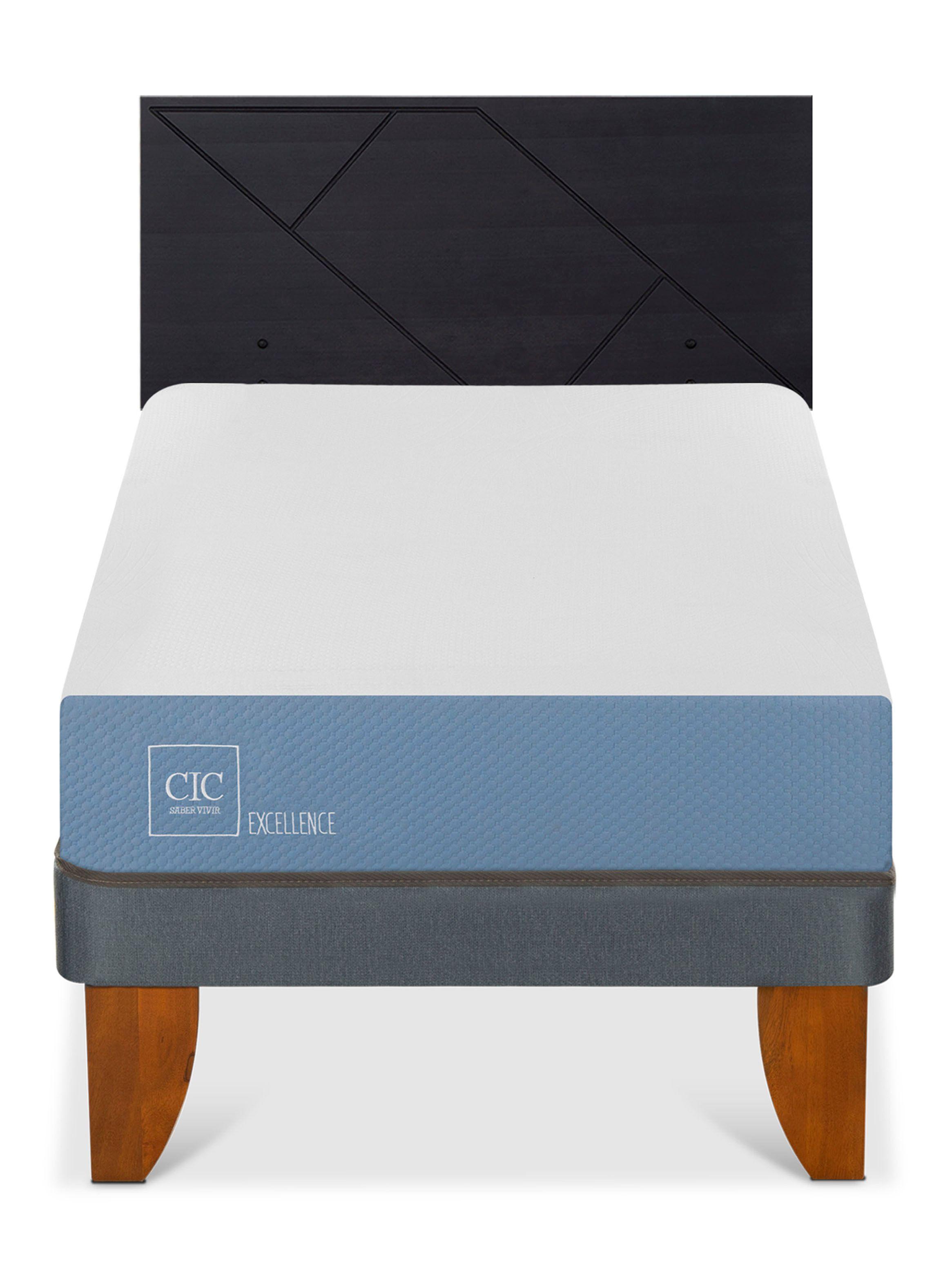 Cama Europea Excellence 1 Plaza x190 cm + Respaldo Villarrica Negro-2