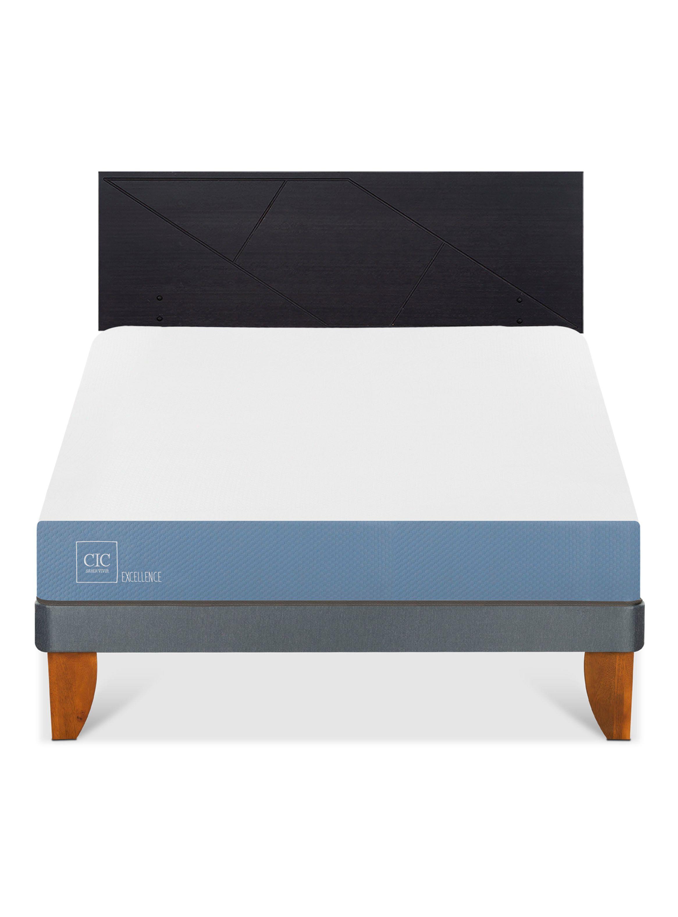 Cama Europea Excellence 2 Plazas x190 cm + Respaldo Villarrica Negro-2