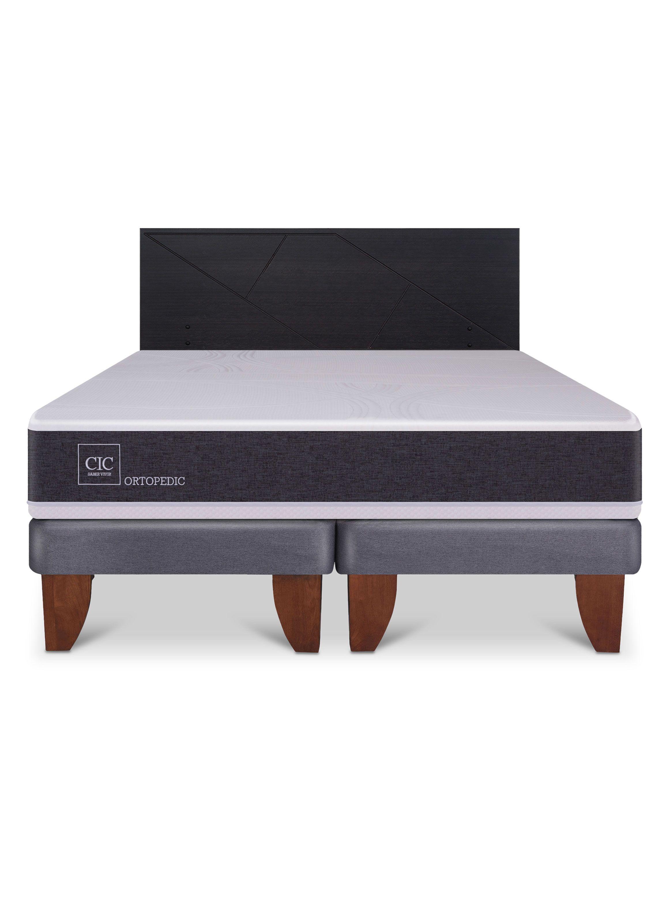 Cama Europea Ortopedic 2 Plazas Base Dividida + Respaldo Villarrica Negro-2