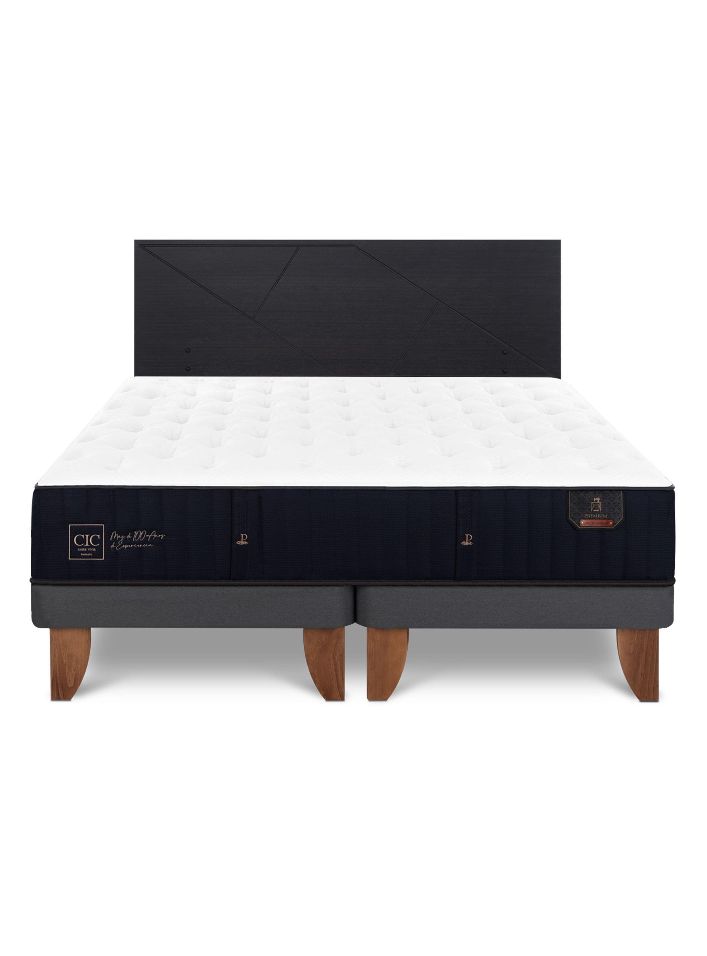 Cama Europea Premium 2 Plazas Base Dividida + Respaldo Villarrica Negro-2