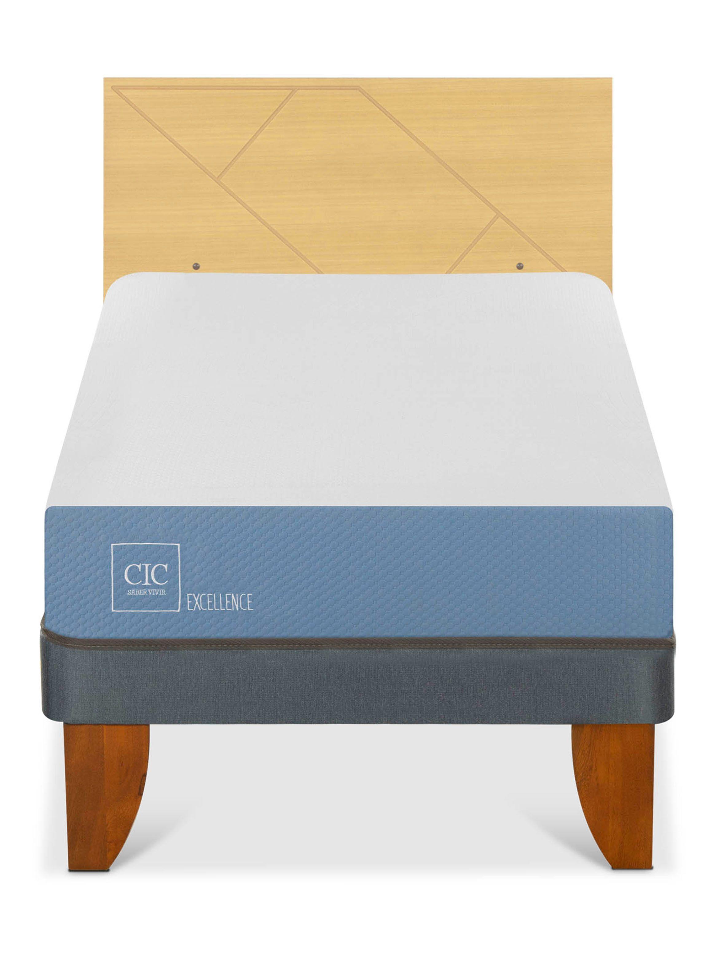 Cama Europea Excellence 1 Plaza x190 cm + Respaldo Villarrica Mostaza-2