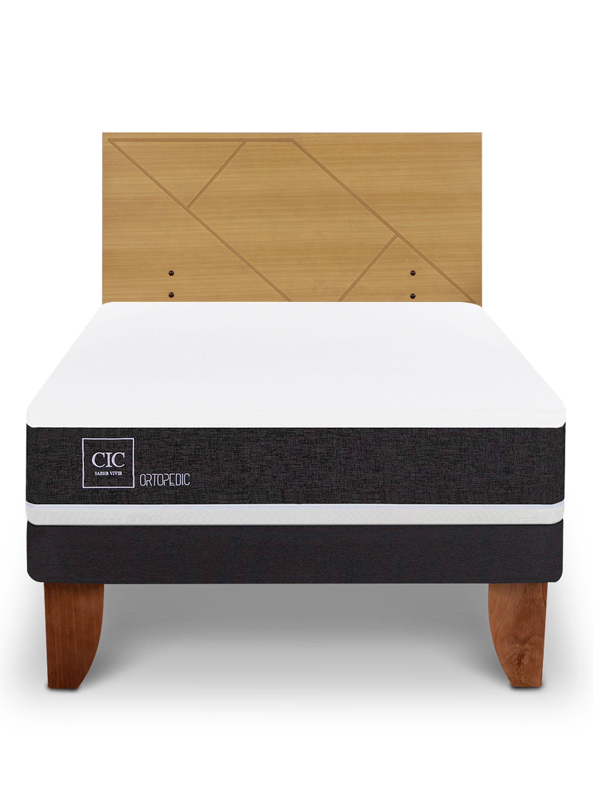 Cama Europea Ortopedic 1.5 Plazas + Respaldo Villarrica Mostaza-2