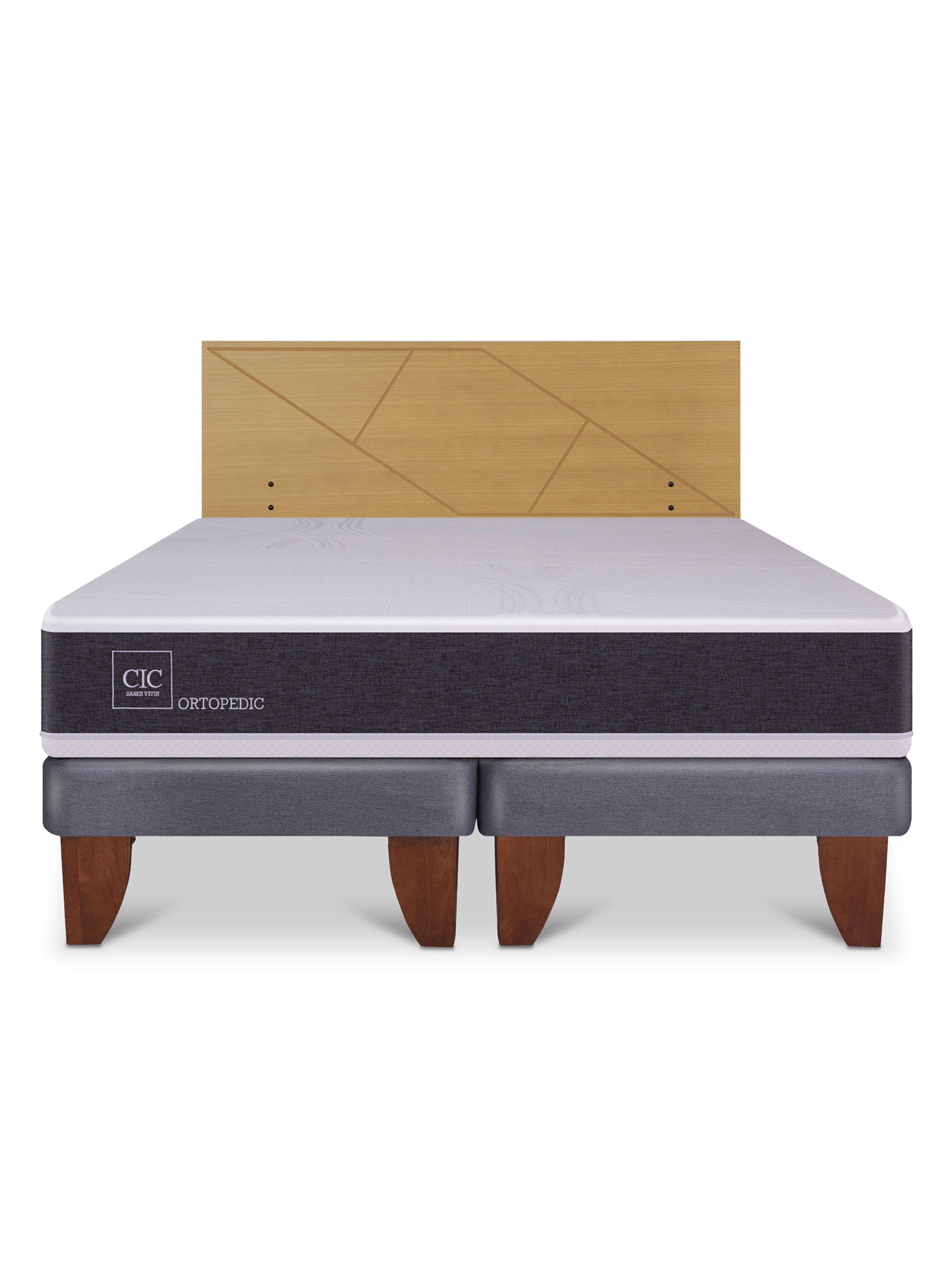 Cama Europea Ortopedic 2 Plazas Base Dividida + Respaldo Villarrica Mostaza-2