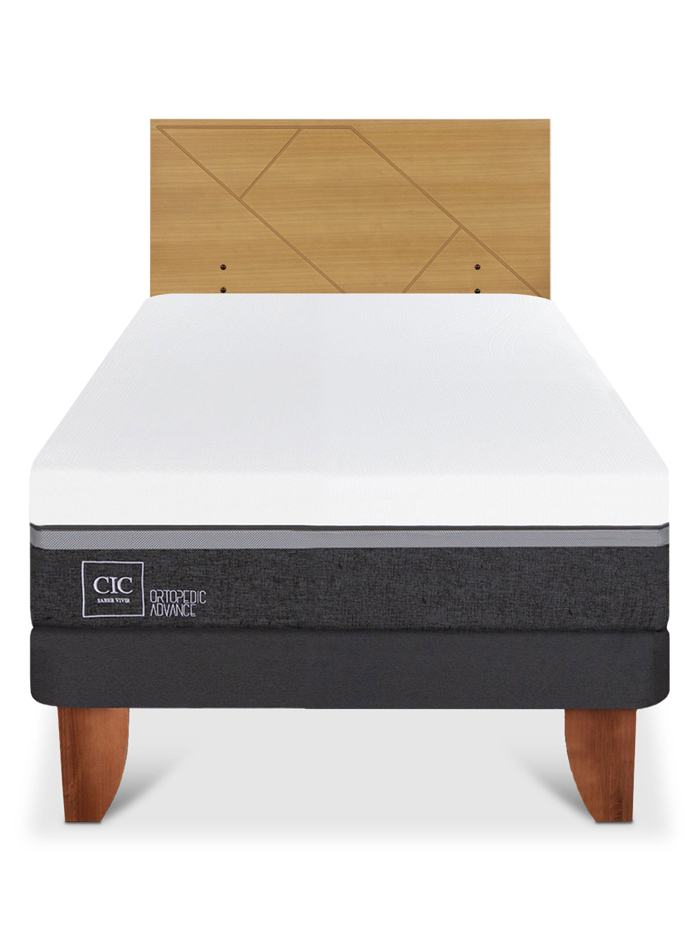 Cama Europea Ortopedic Advance 1.5 Plazas + Respaldo Villarrica Mostaza-2