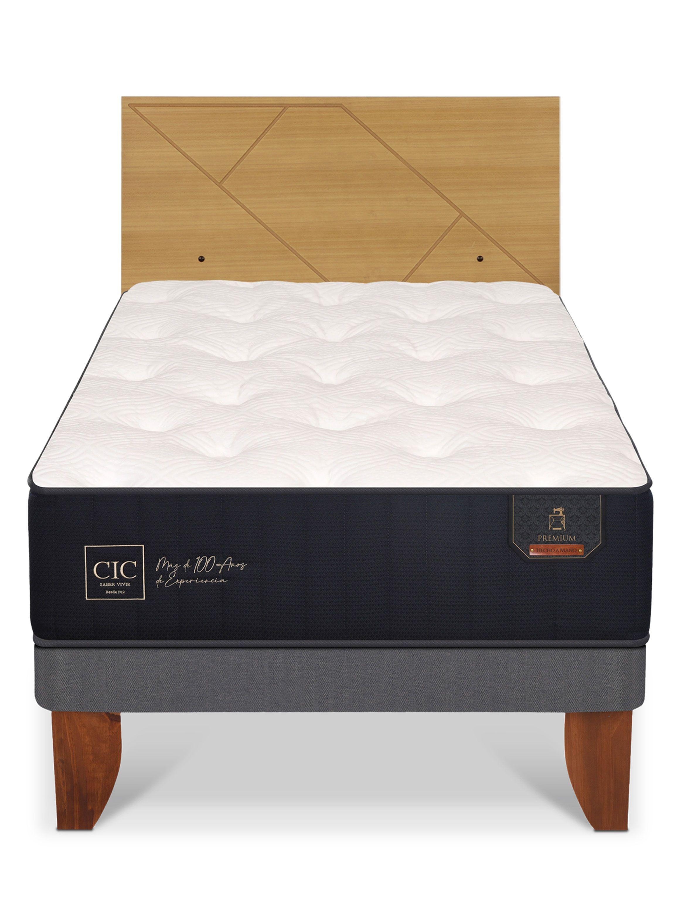 Cama Europea Premium 1.5 Plazas + Respaldo Villarrica Mostaza-2