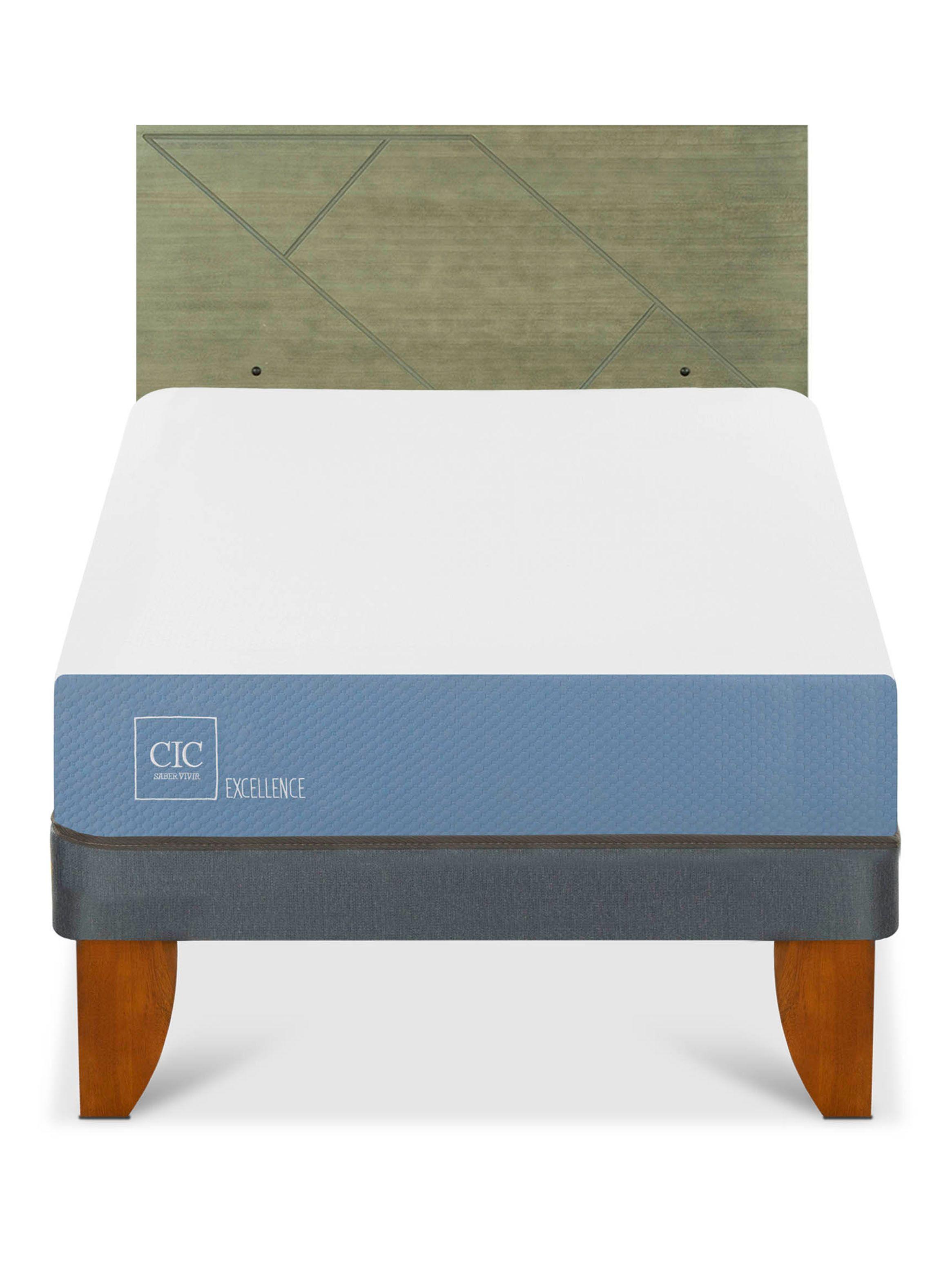 Cama Europea Excellence 1.5 Plazas x190 cm + Respaldo Villarrica Olivo-2