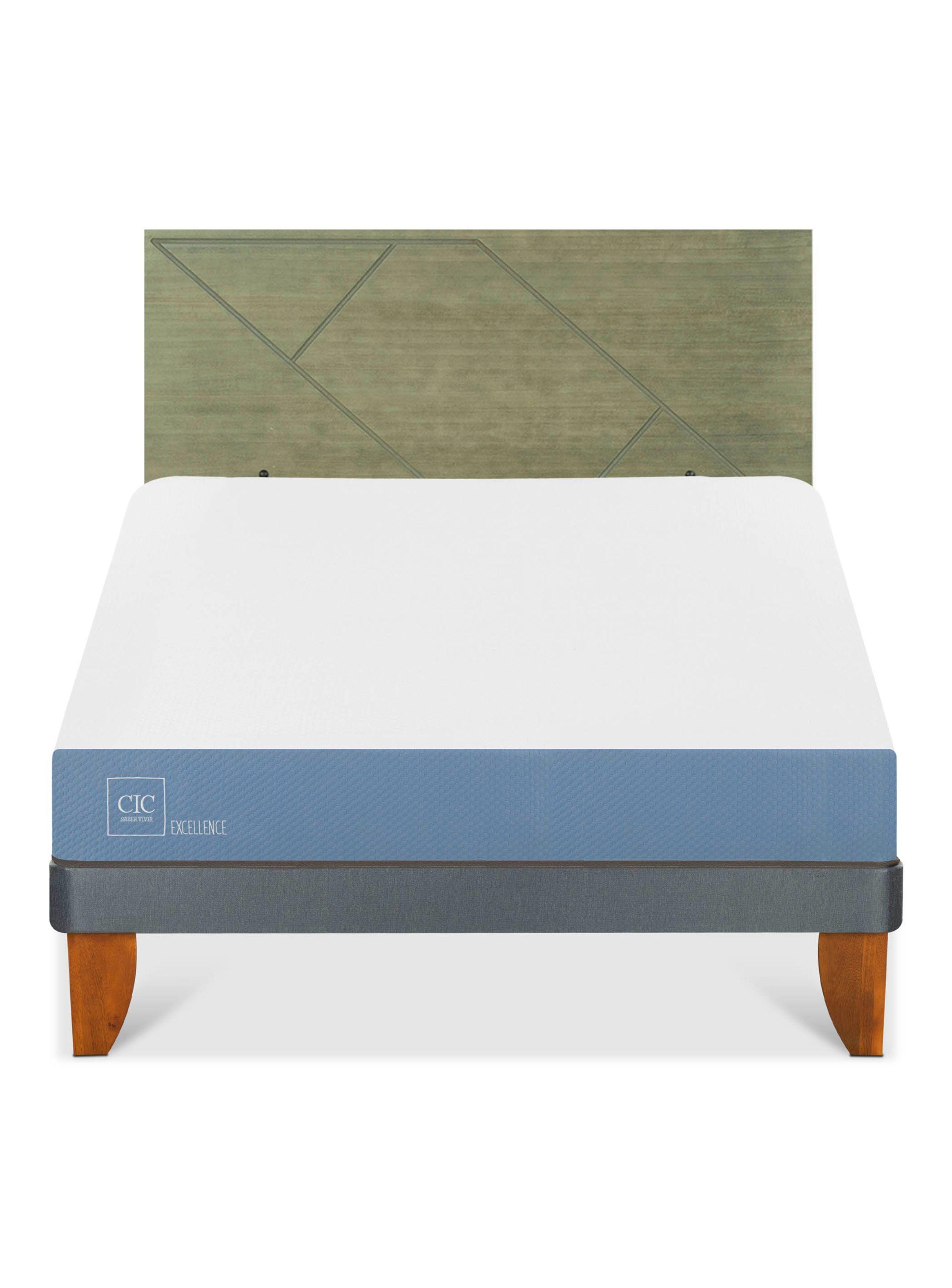 Cama Europea Excellence 2 Plazas x190 cm + Respaldo Villarrica Olivo-2
