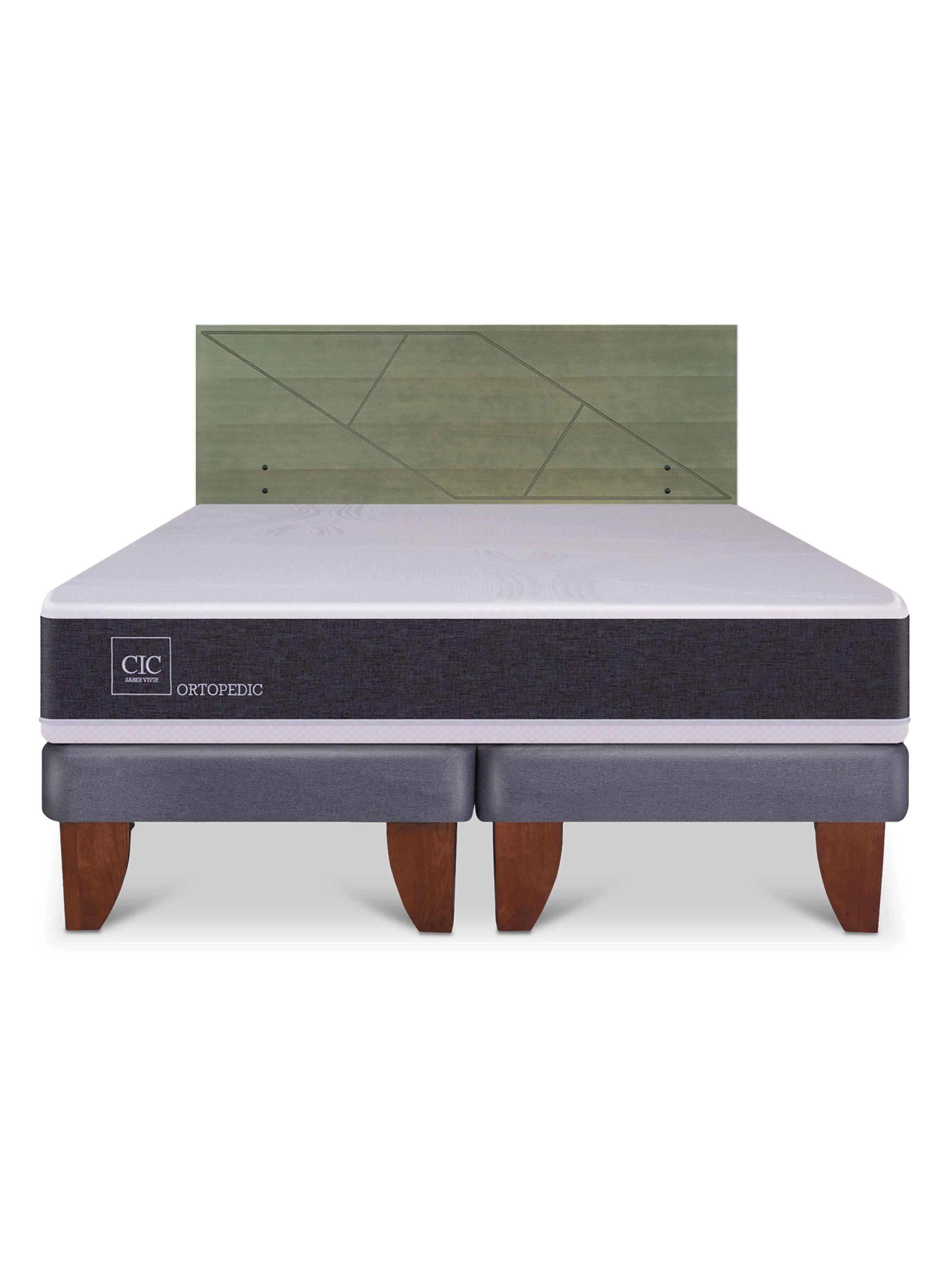 Cama Europea Ortopedic 2 Plazas Base Dividida + Respaldo Villarrica Olivo-2