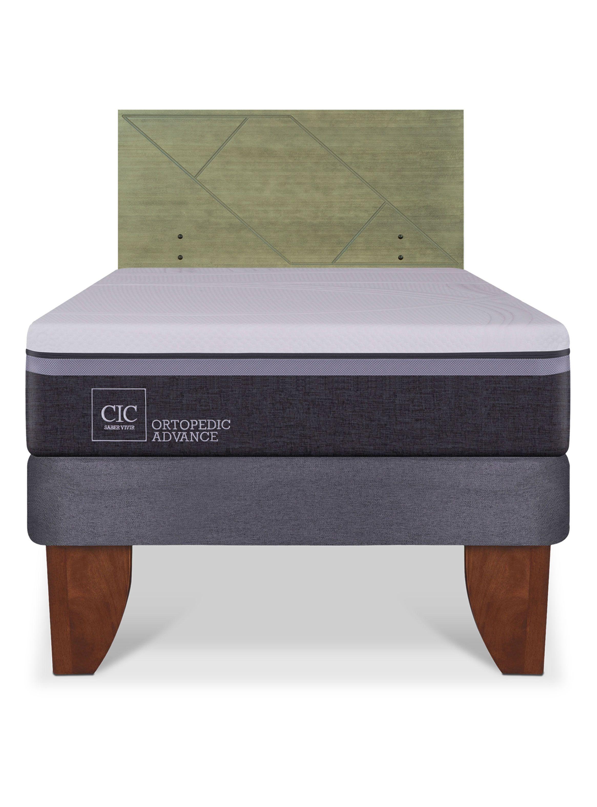 Cama Europea Ortopedic Advance 1.5 Plazas + Respaldo Villarrica Olivo-2