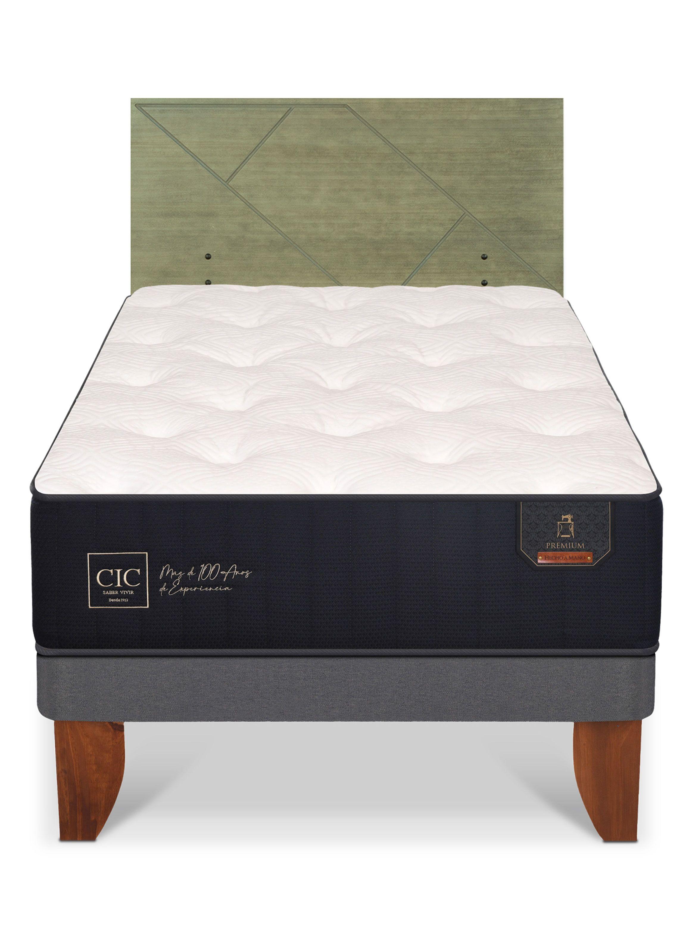 Cama Europea Premium 1.5 Plazas + Respaldo Villarrica Olivo-2