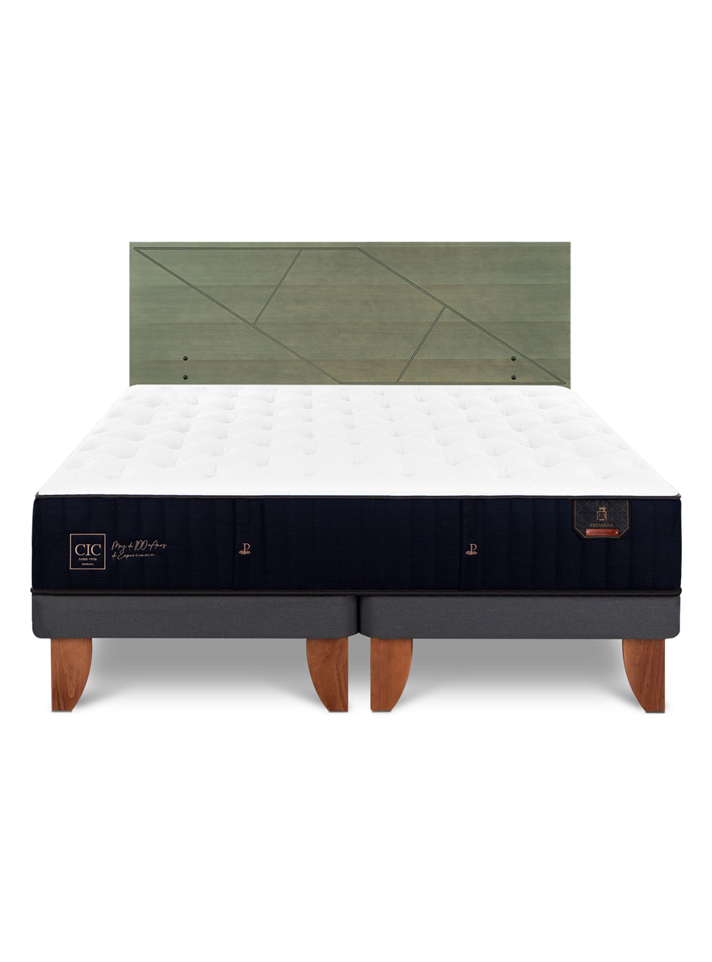 Cama Europea Premium 2 Plazas Base Dividida + Respaldo Villarrica Olivo-2