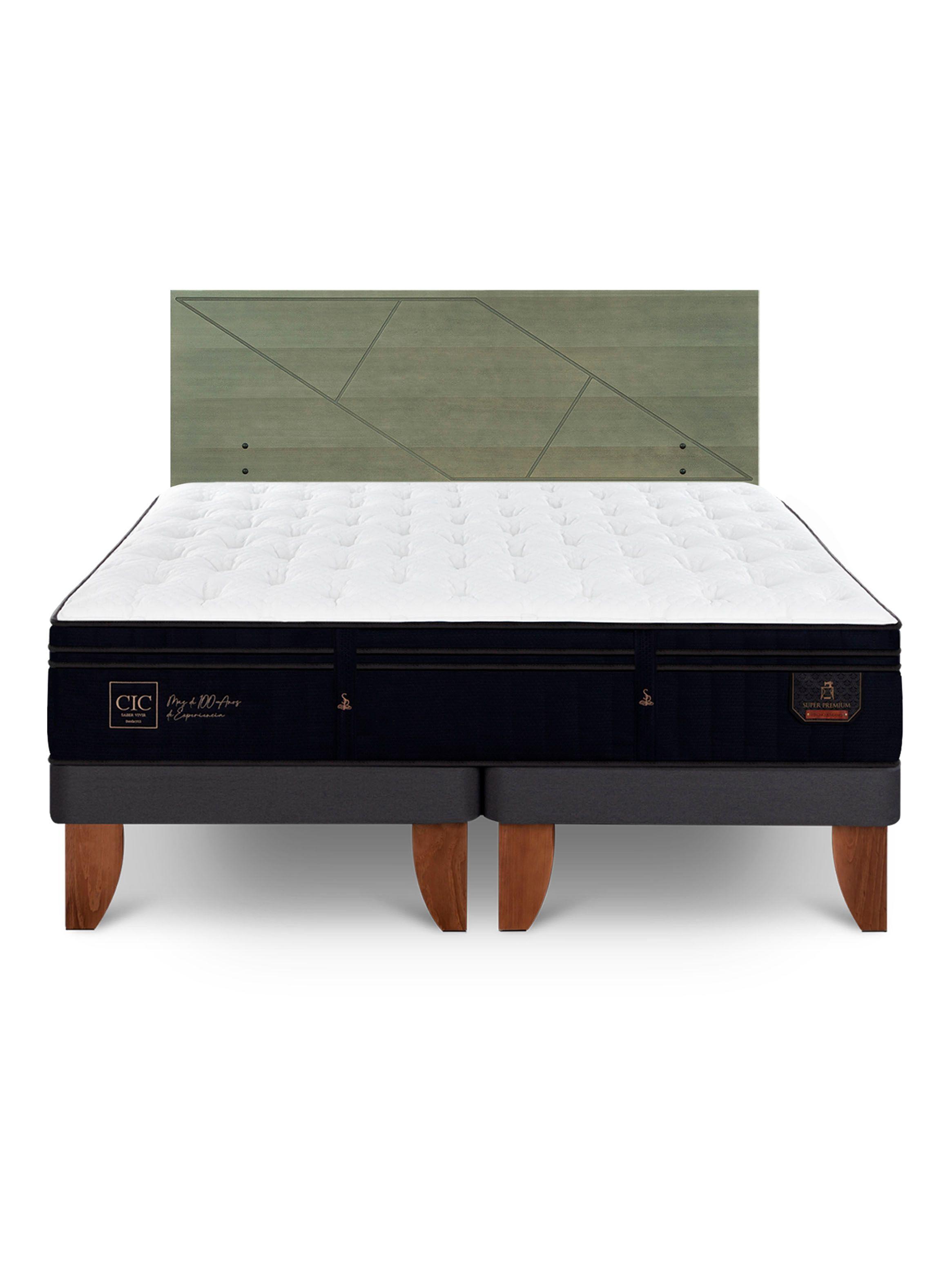 Cama Europea Súper Premium 2 Plazas Base Dividida + Respaldo Villarrica Olivo-2