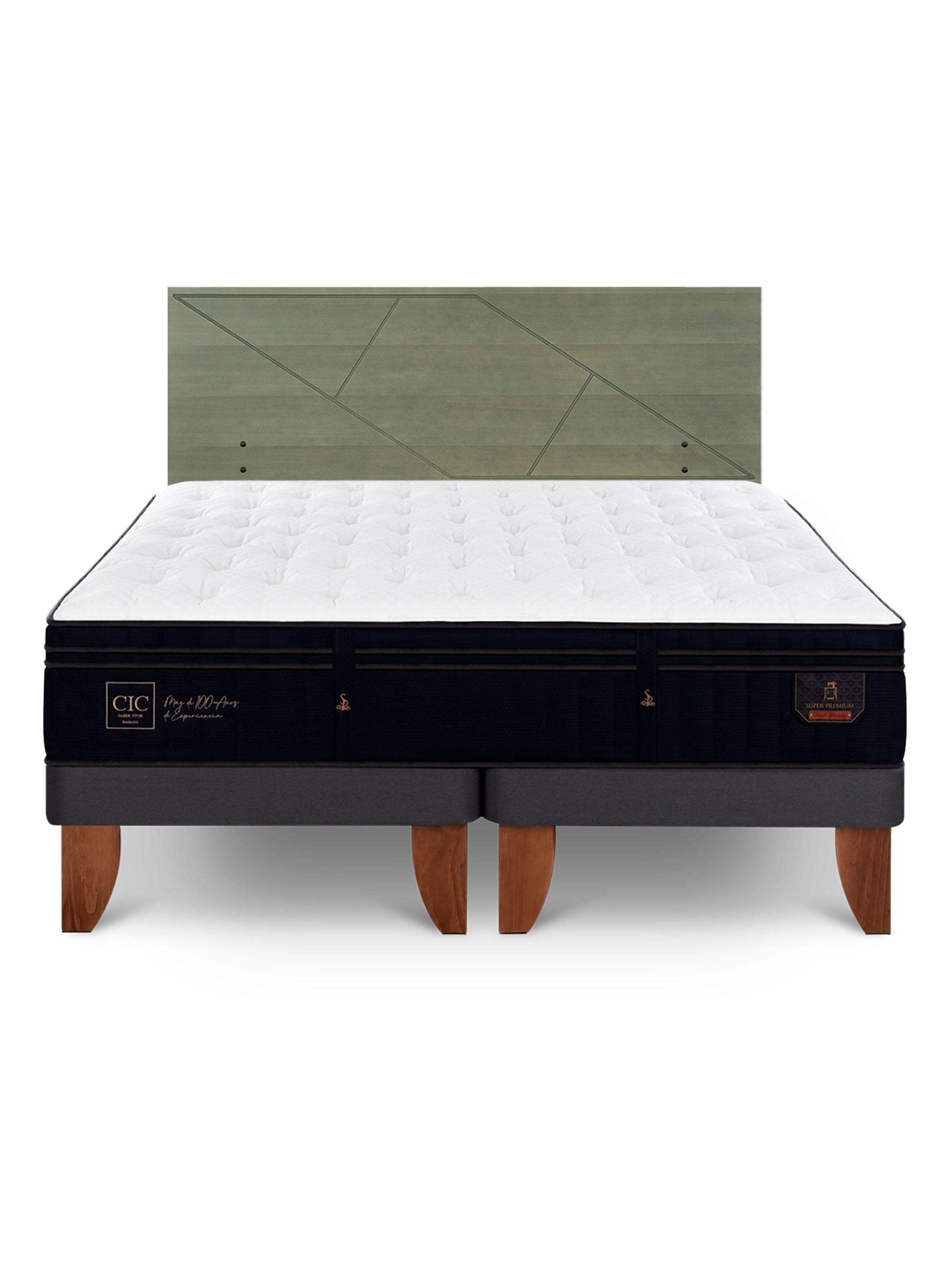 Cama Europea Súper Premium King + Respaldo Villarrica Olivo-2