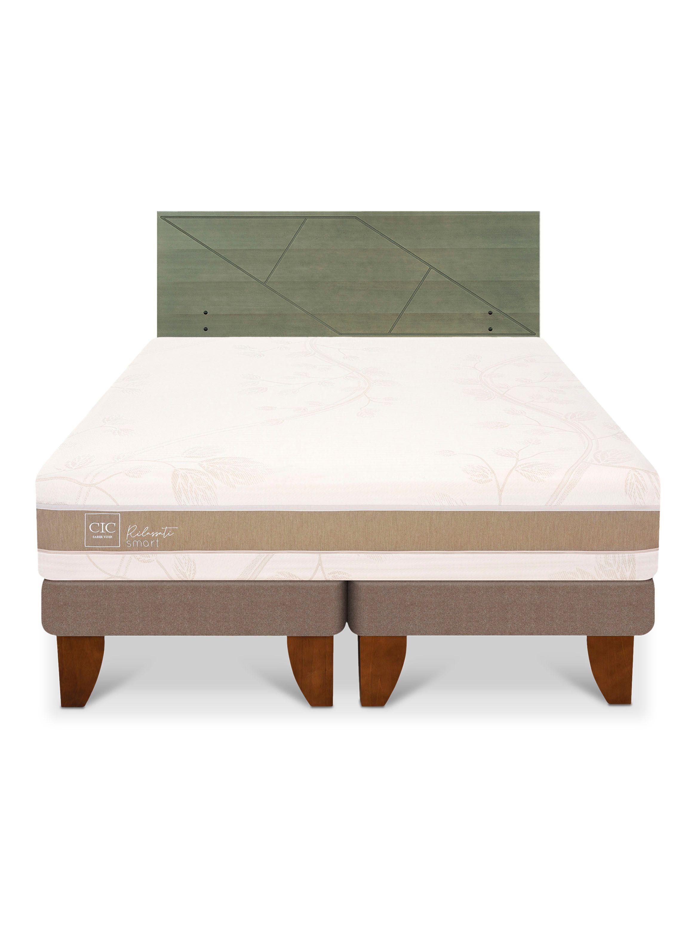 Cama Europea Rilassati Infinity 2 Plazas Base Dividida + Respaldo Villarrica Olivo-2