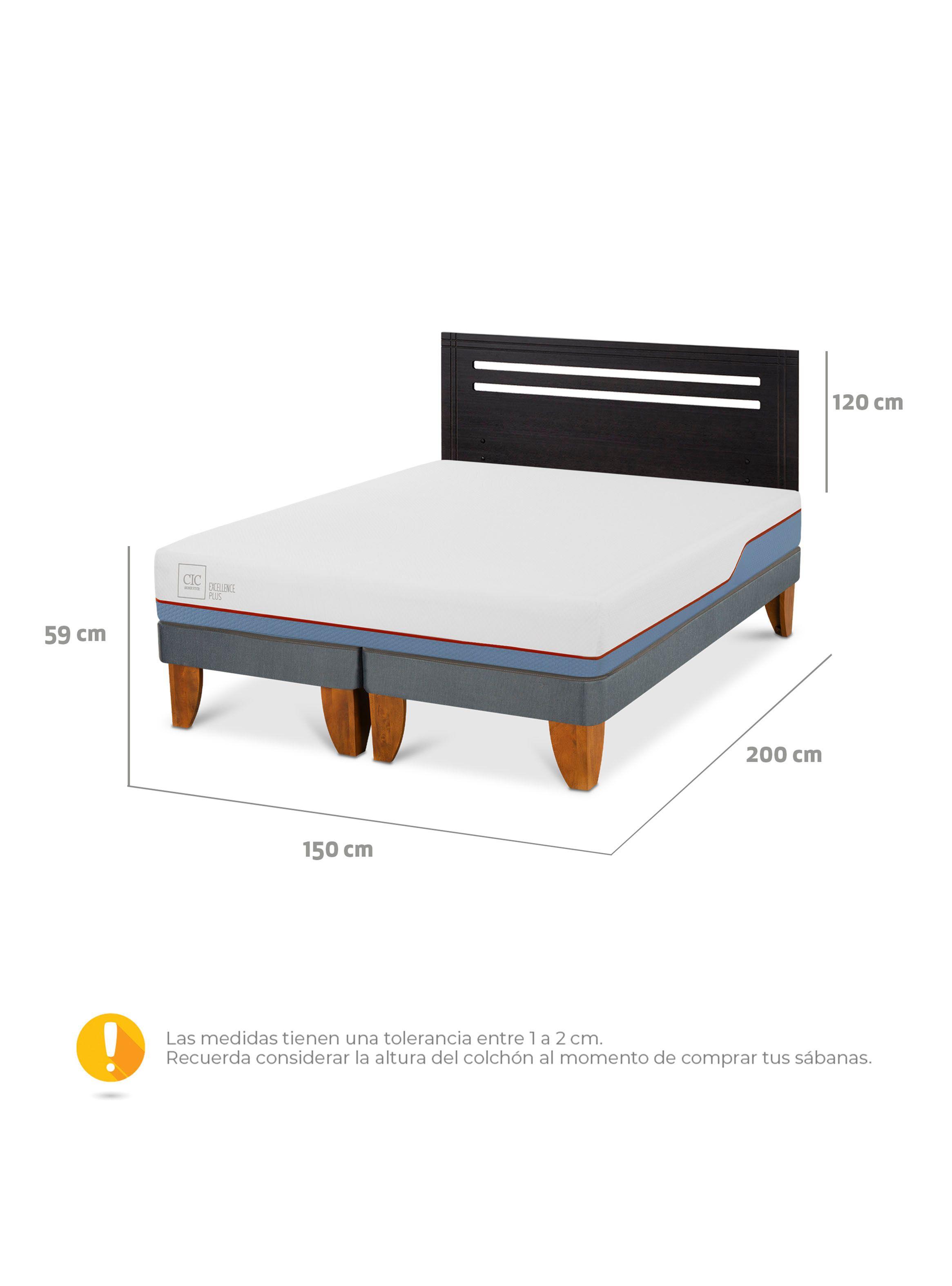 Cama Europea Excellence Plus 2 Plazas Base Dividida + Respaldo Múnich Negro-2