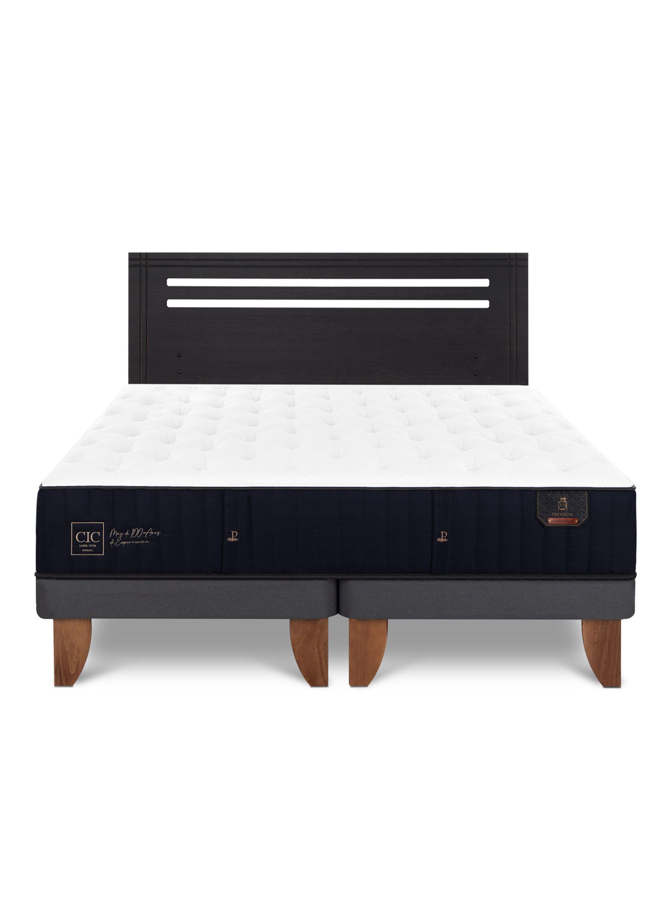 Cama Europea Premium 2 Plazas Base Dividida + Respaldo Múnich Negro-2
