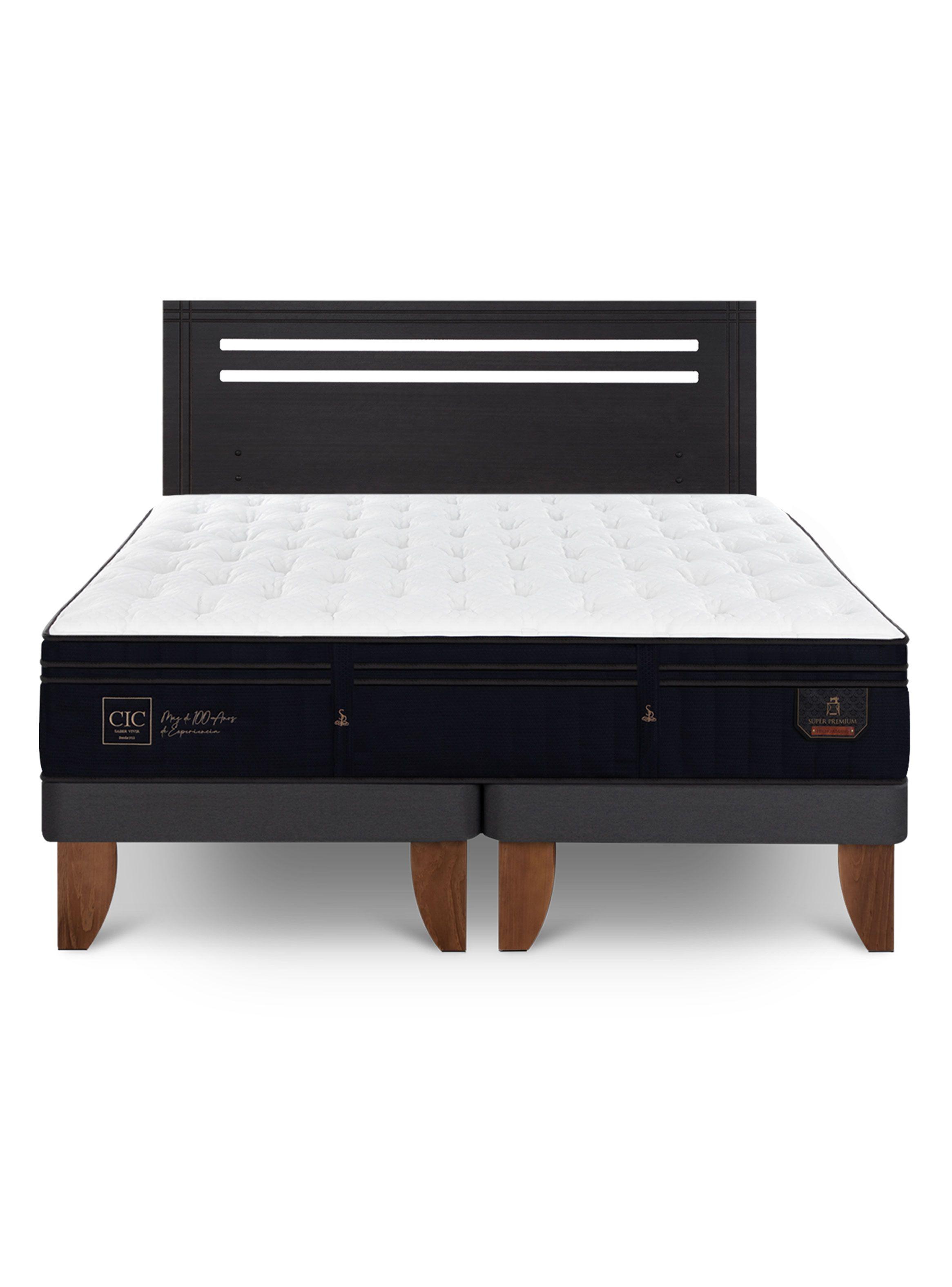 Cama Europea Super Premium 2 Plazas Base Dividida + Respaldo Munich Negro-2