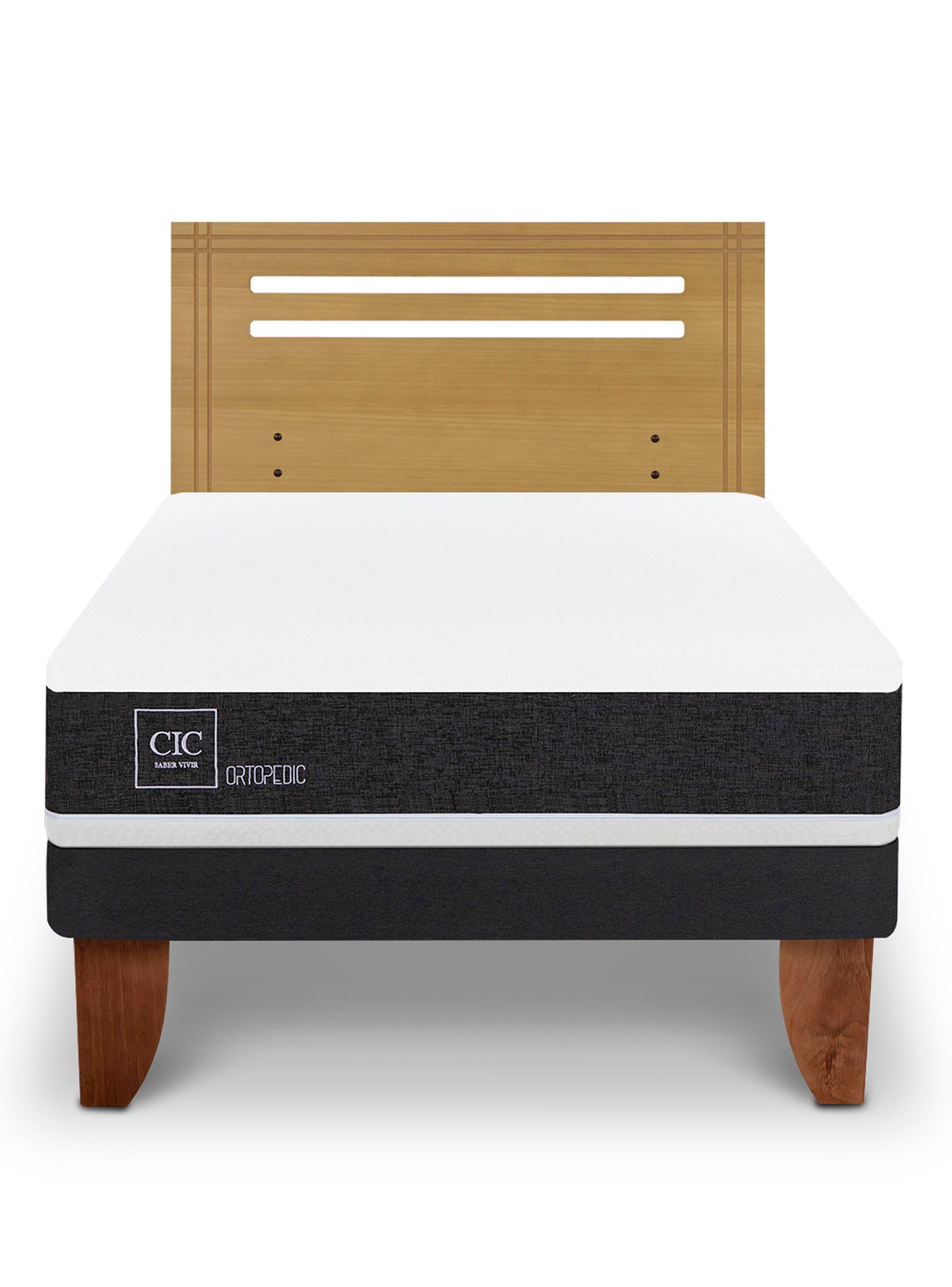 Cama Europea Ortopedic 1.5 Plazas + Respaldo Múnich Mostaza-2
