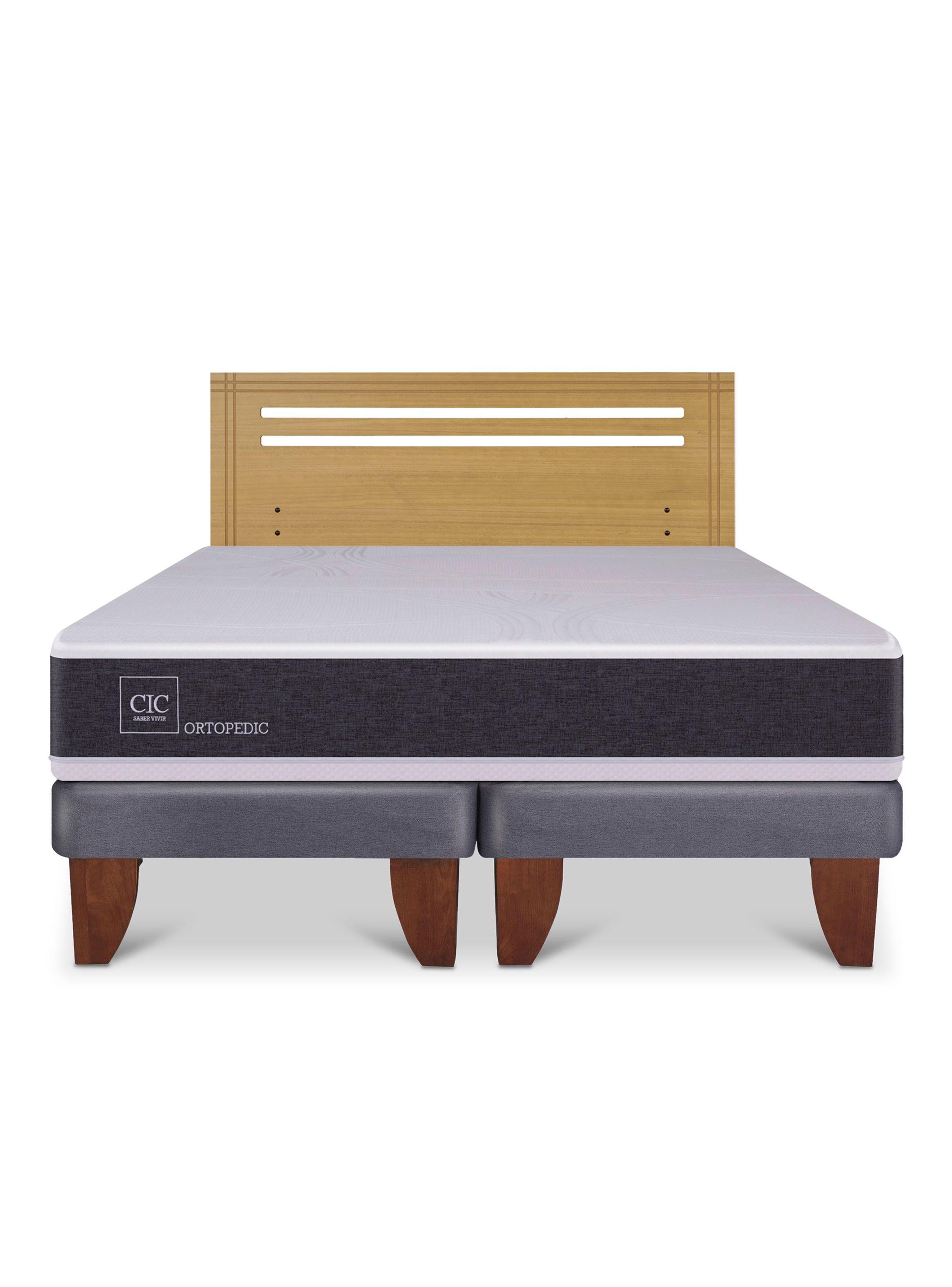 Cama Europea Ortopedic 2 Plazas Base Dividida + Respaldo Múnich Mostaza-2