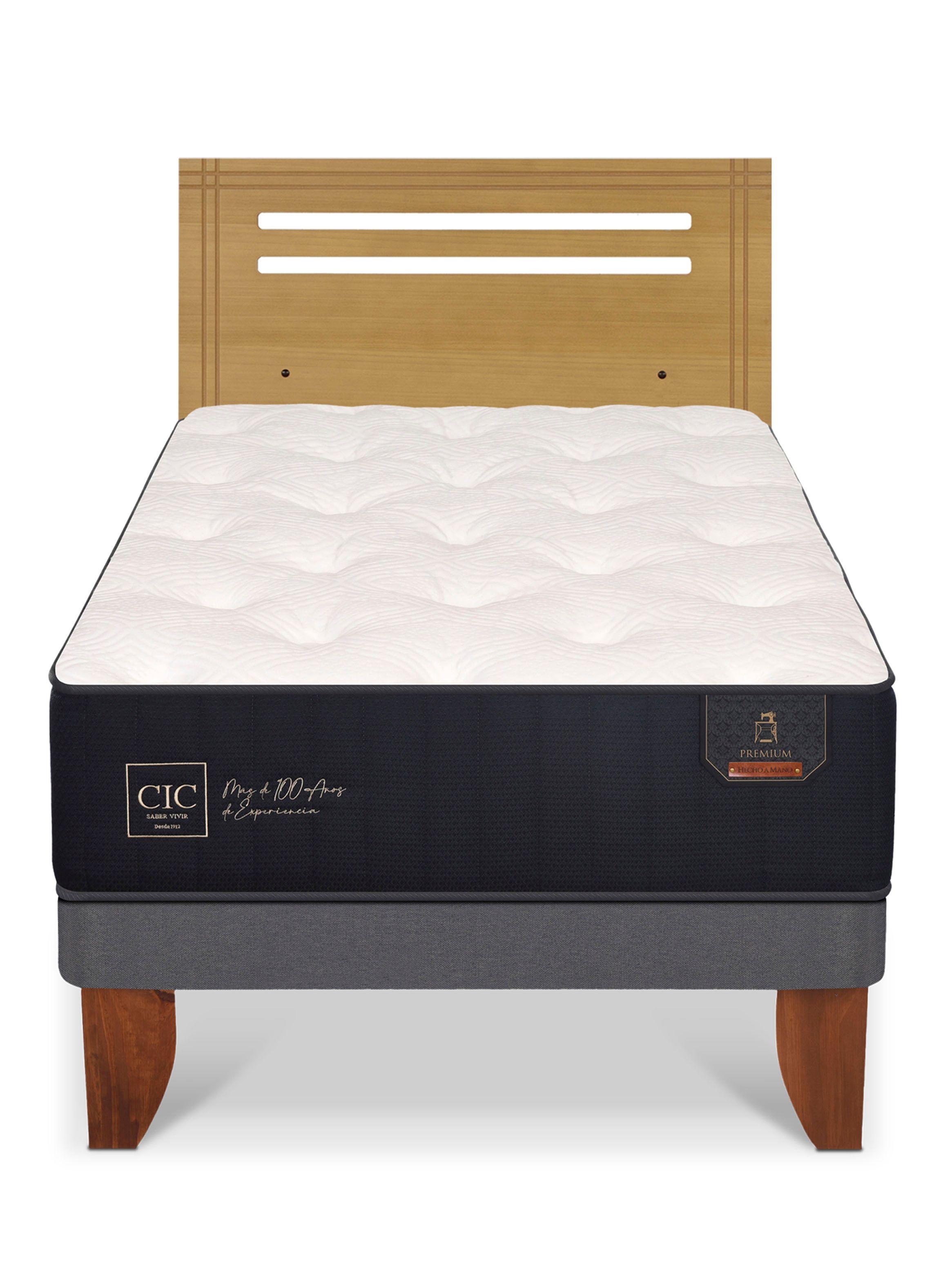 Cama Europea Premium 1.5 Plazas + Respaldo Múnich Mostaza-2