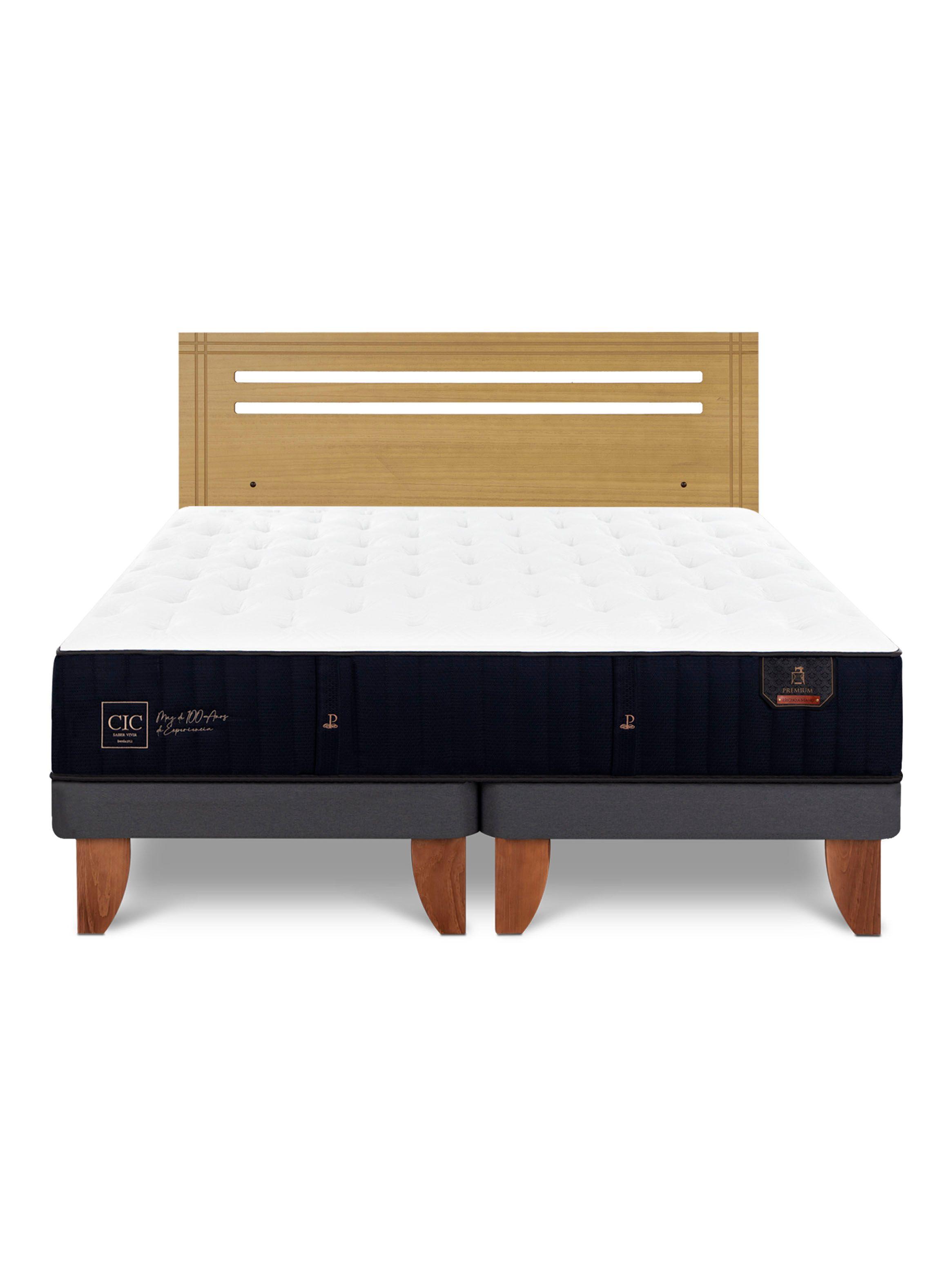Cama Europea Premium 2 Plazas Base Dividida + Respaldo Múnich Mostaza-2