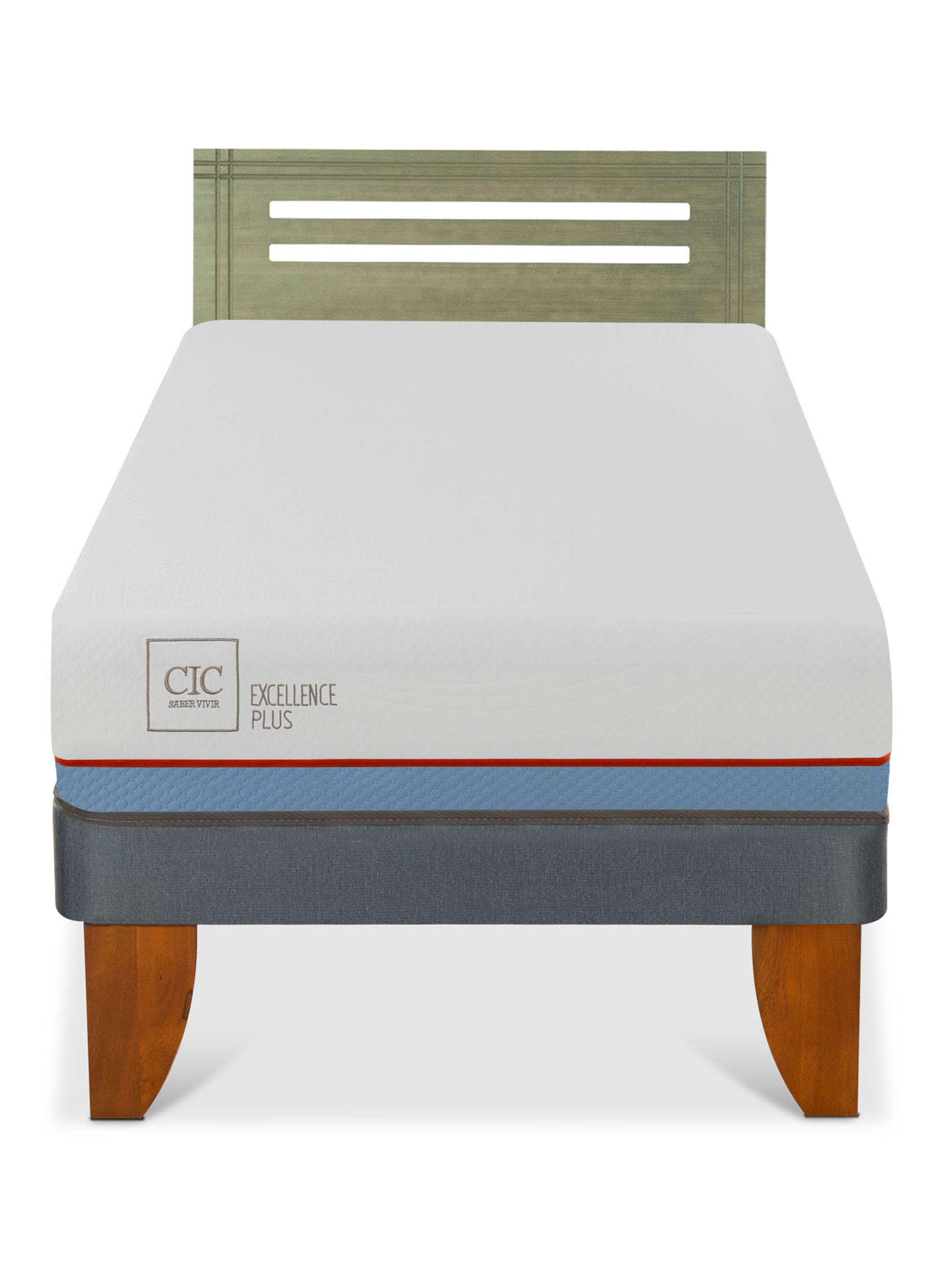 Cama Europea Excellence Plus 1.5 Plazas + Respaldo Múnich Olivo-2