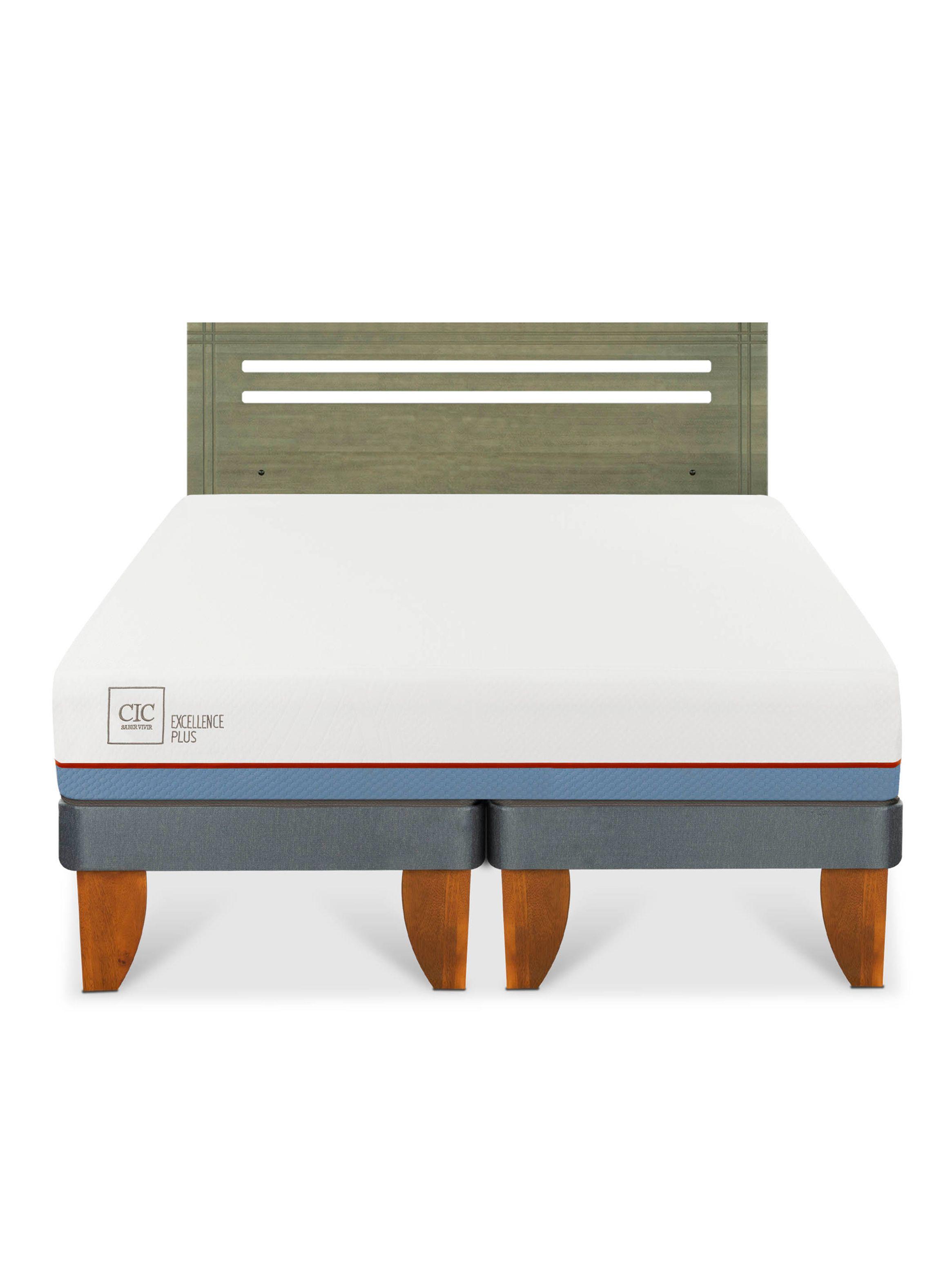 Cama Europea Excellence Plus 2 Plazas Base Dividida + Respaldo Múnich Olivo-2