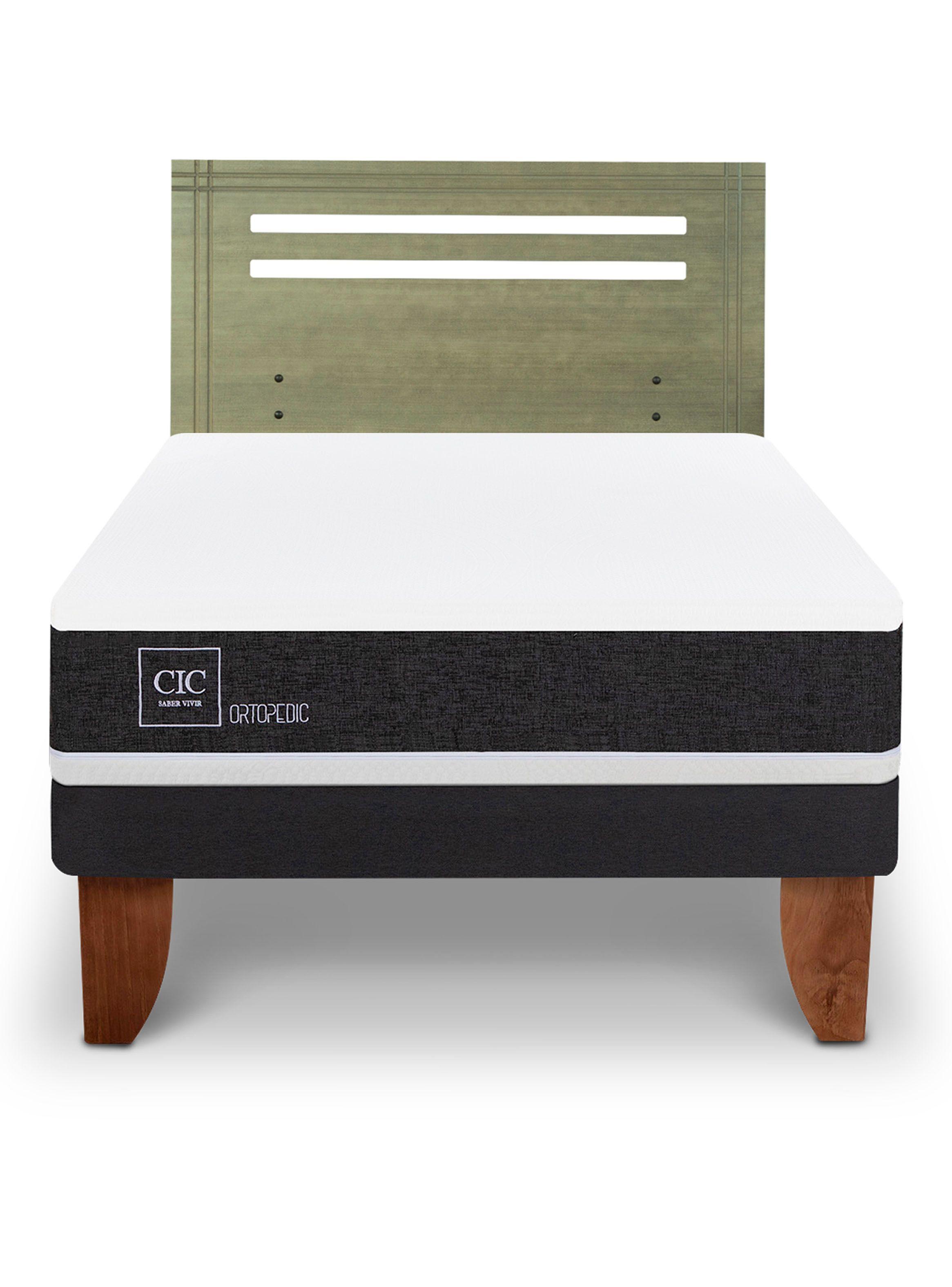 Cama Europea Ortopedic 1.5 Plazas + Respaldo Múnich Olivo-2