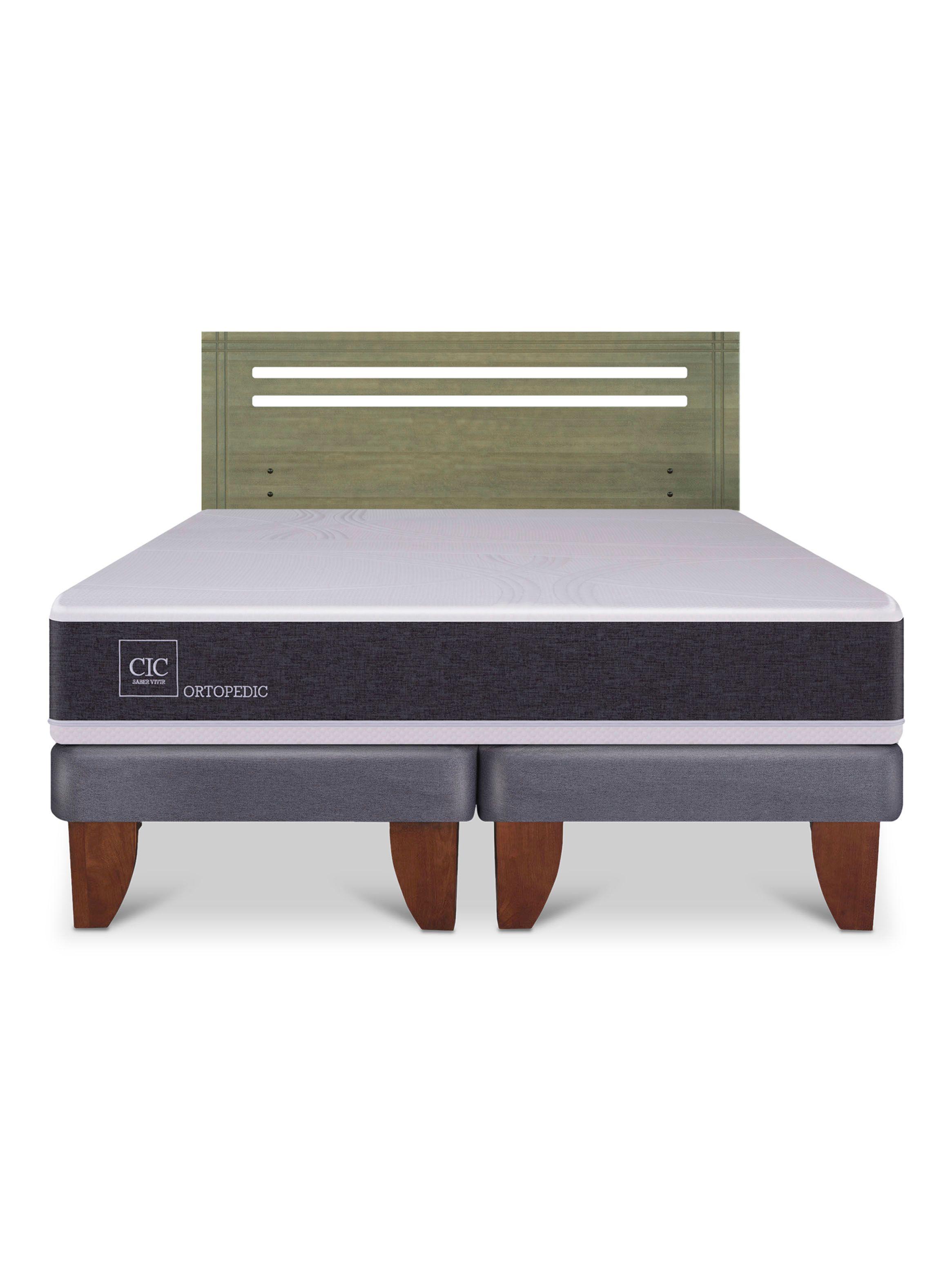 Cama Europea Ortopedic 2 Plazas Base Dividida + Respaldo Múnich Olivo-2