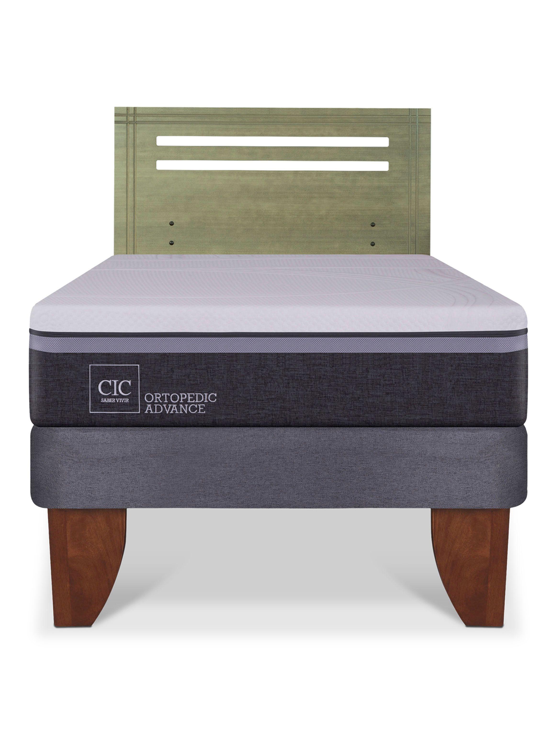 Cama Europea Ortopedic Advance 1.5 Plazas + Respaldo Múnich Olivo-2