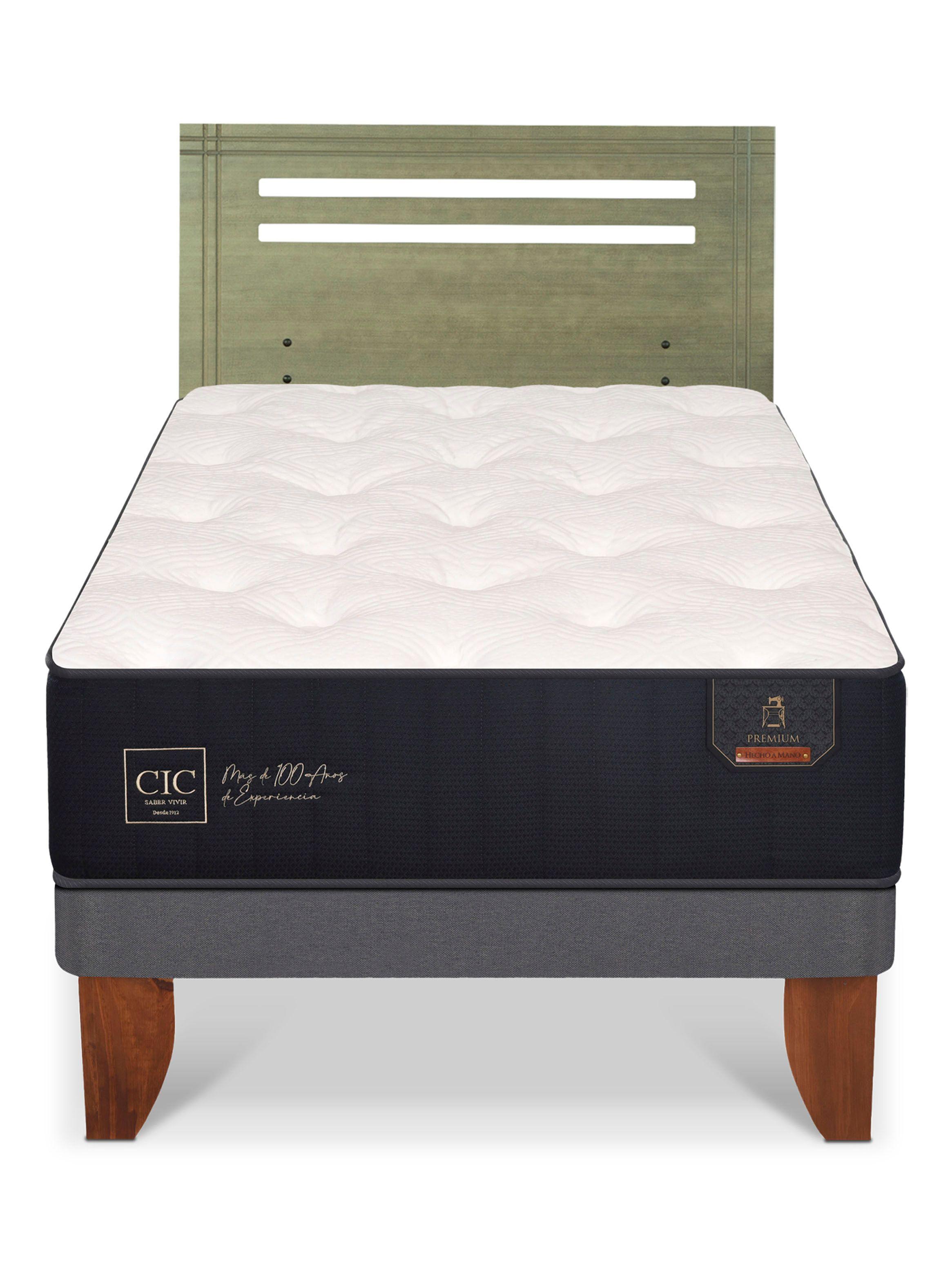 Cama Europea Premium 1.5 Plazas + Respaldo Múnich Olivo-2