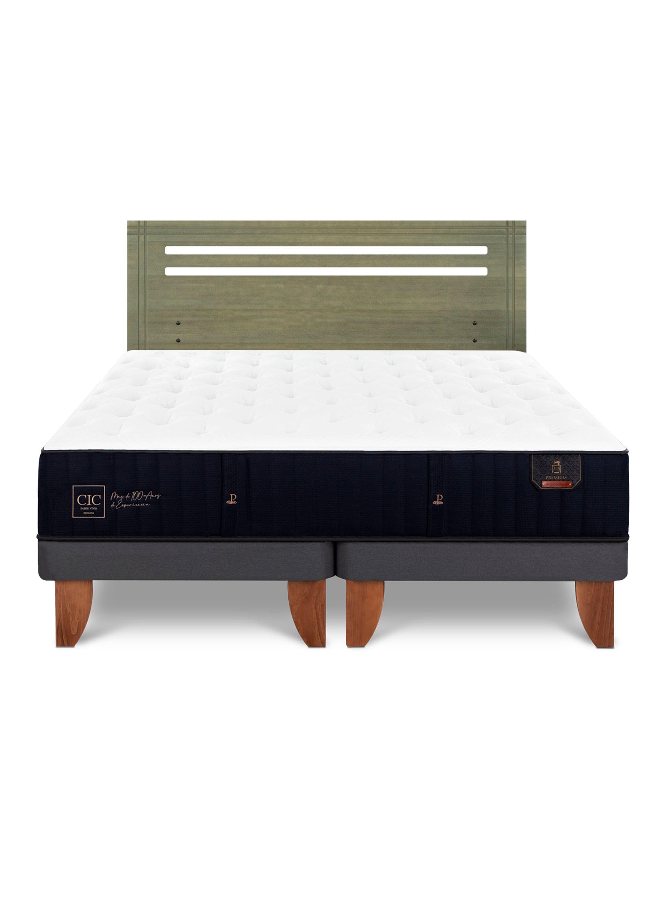 Cama Europea Premium 2 Plazas Base Dividida + Respaldo Múnich Olivo-2