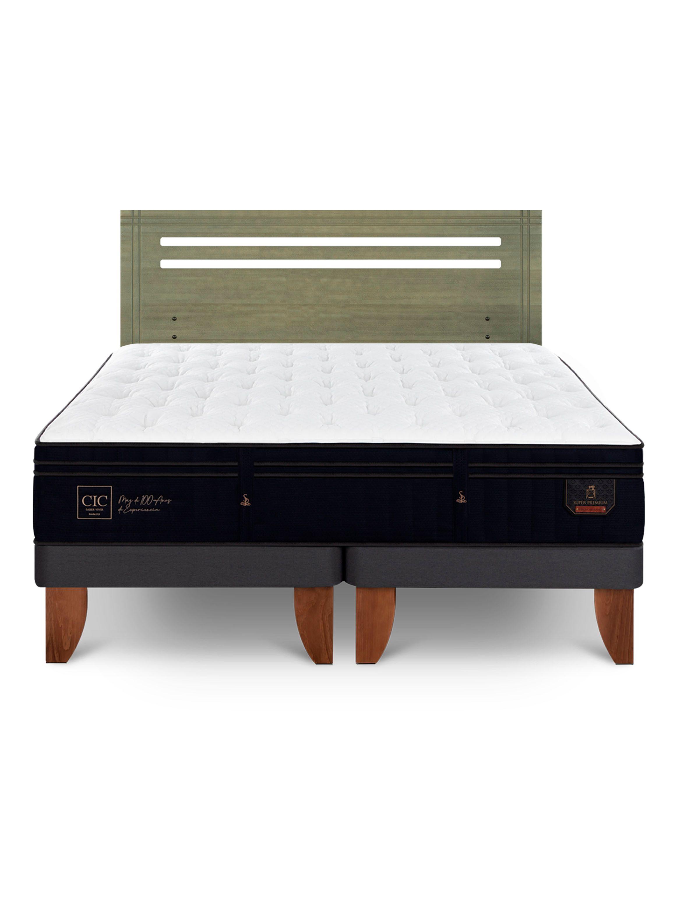 Cama Europea Súper Premium 2 Plazas Base Dividida + Respaldo Múnich Olivo-2