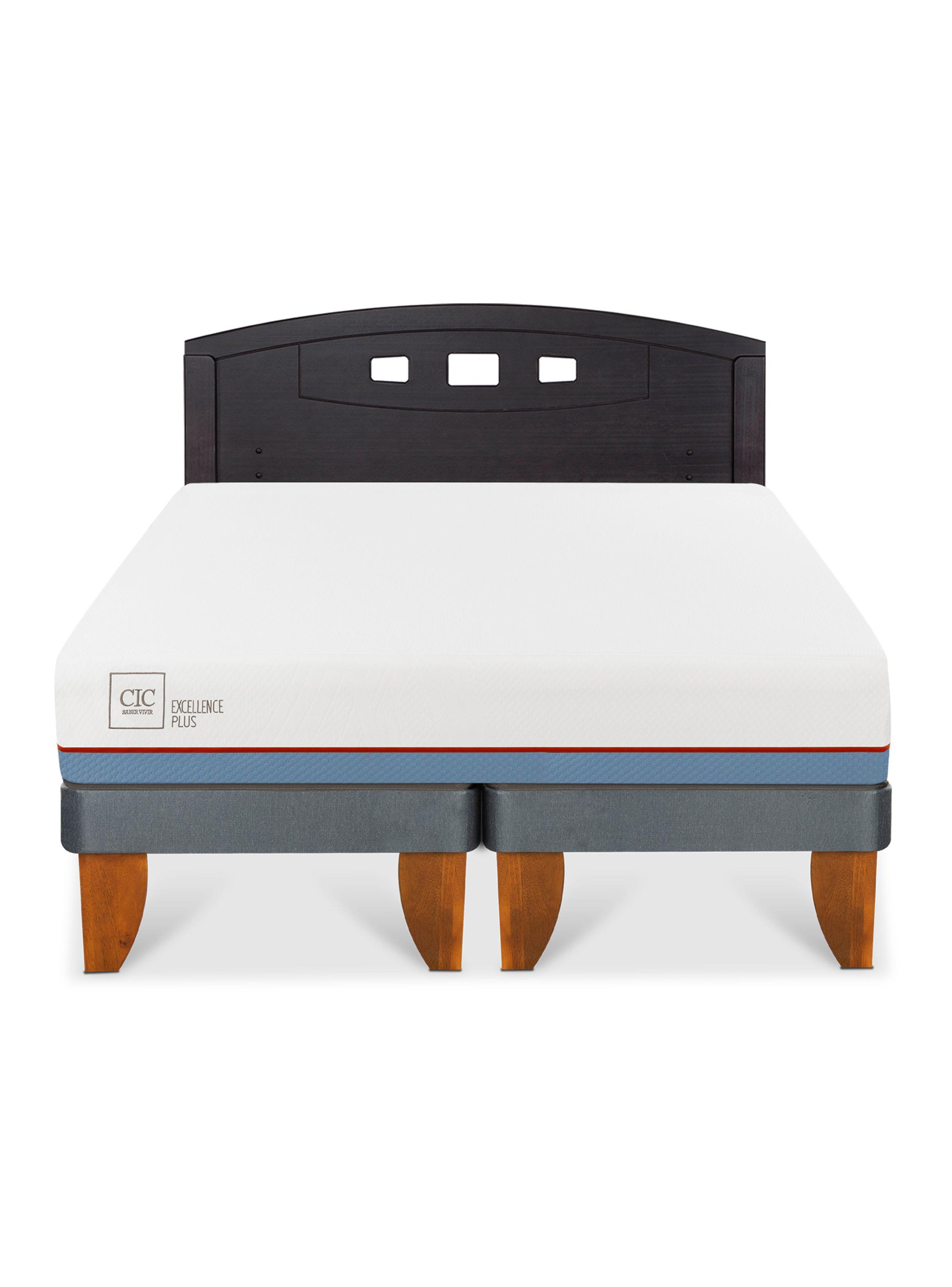 Cama Europea Excellence Plus 2 Plazas Base Dividida + Respaldo Gales Negro-2