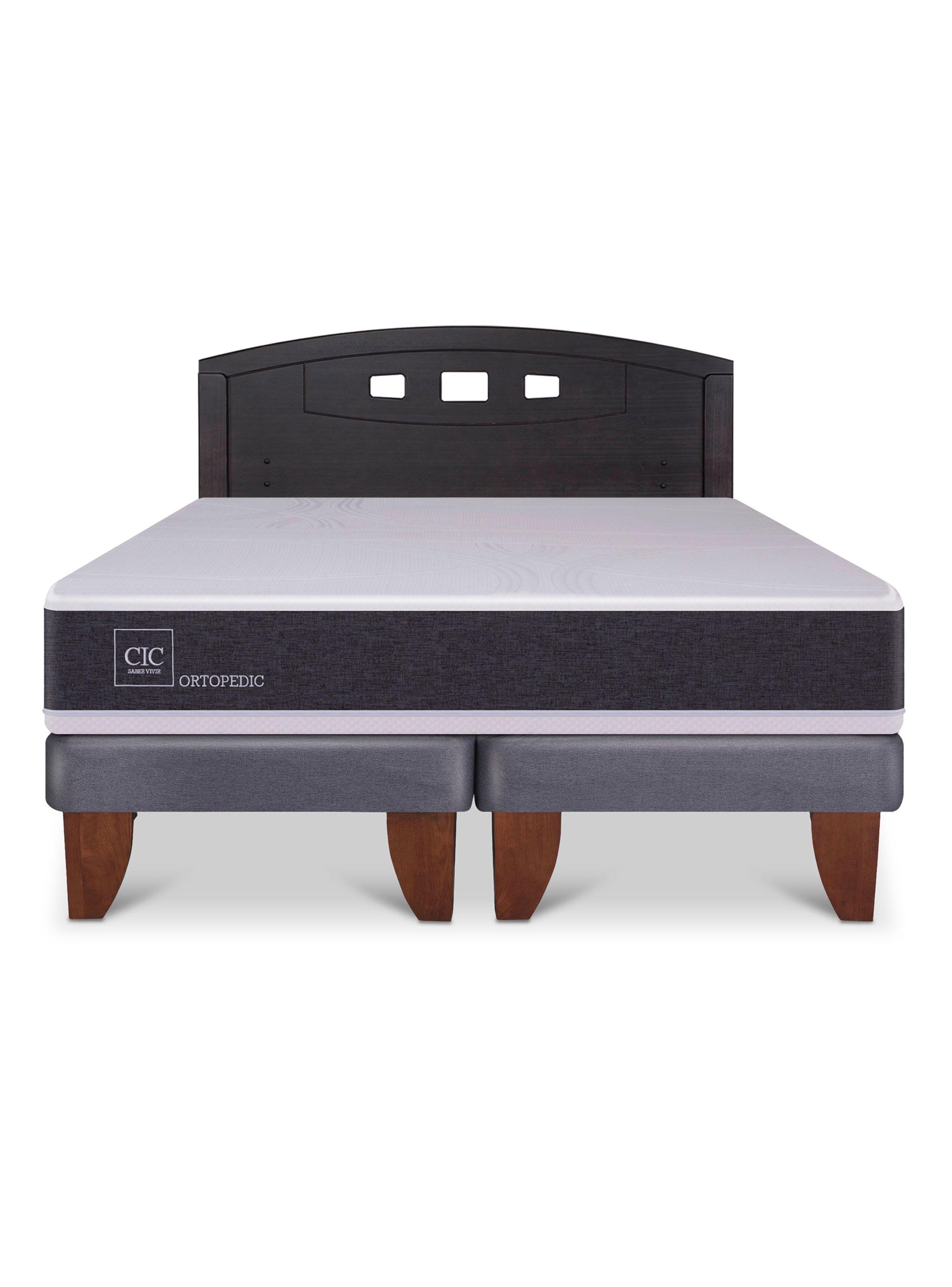 Cama Europea Ortopedic 2 Plazas Base Dividida + Respaldo Gales Negro-2