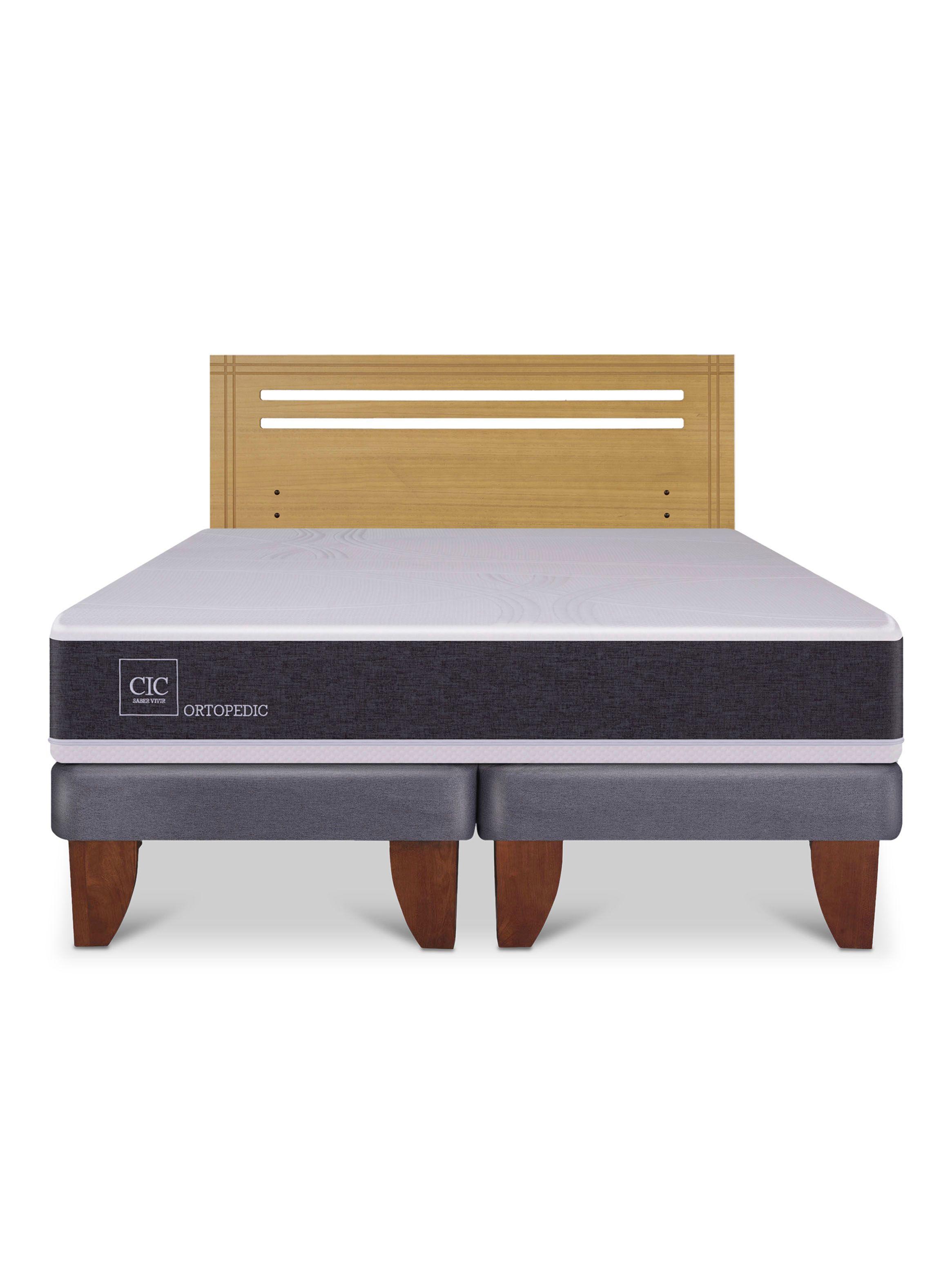Cama Europea Ortopedic 2 Plazas Base Dividida + Respaldo Gales Mostaza-2
