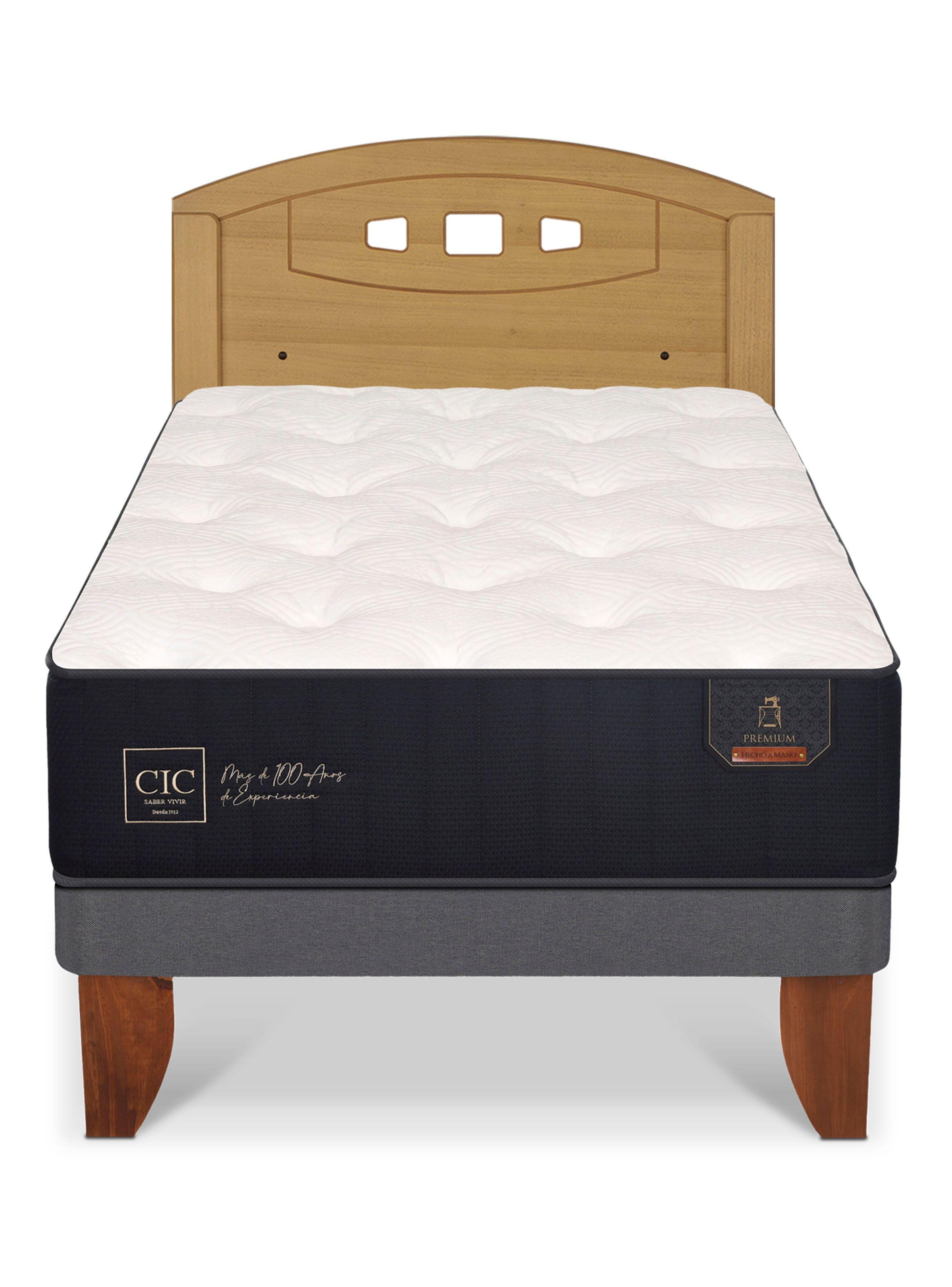 Cama Europea Premium 1.5 Plazas + Respaldo Gales Mostaza-2