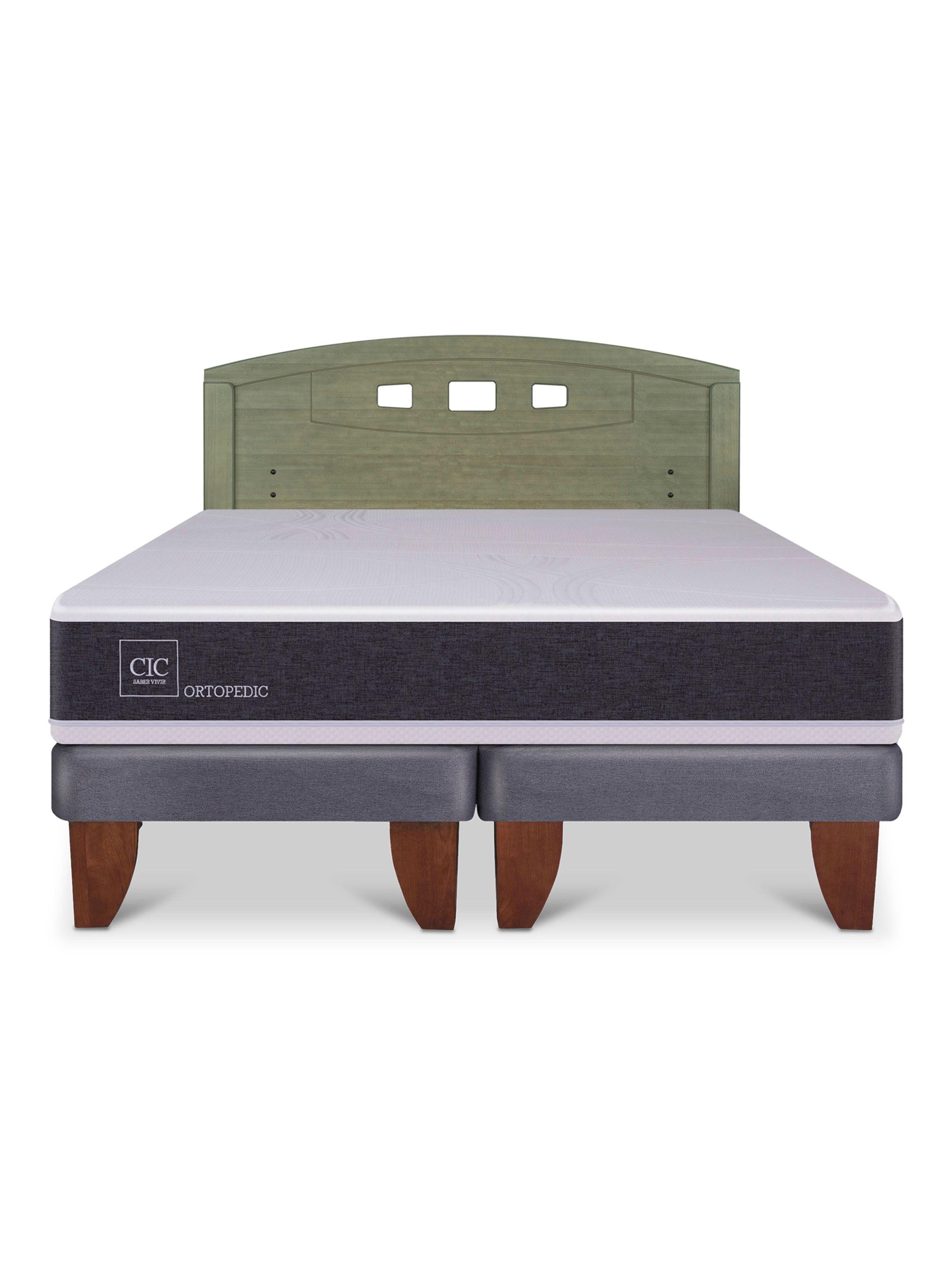 Cama Europea Ortopedic 2 Plazas Base Dividida + Respaldo Gales Olivo-2