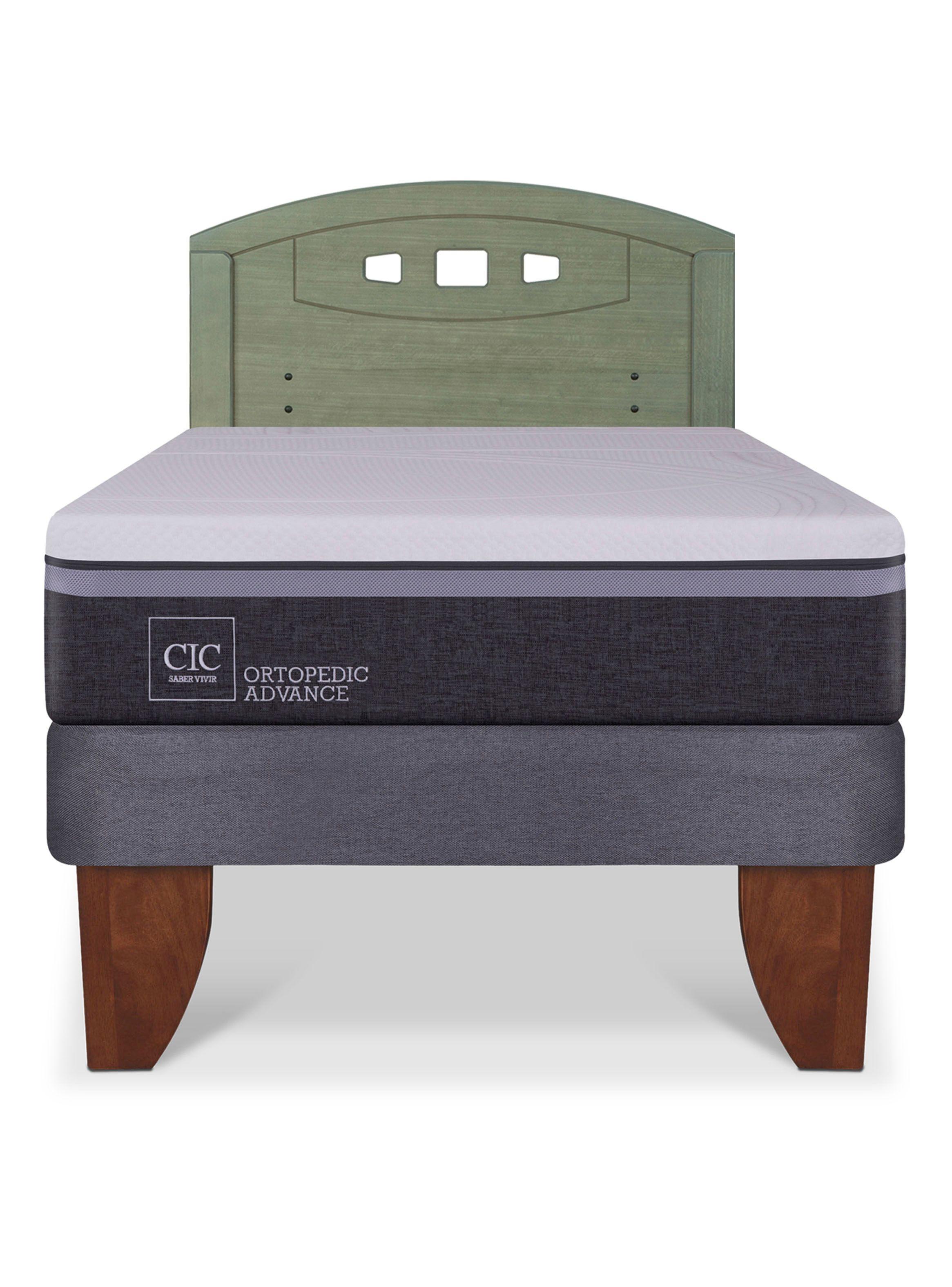 Cama Europea Ortopedic Advance 1.5 Plazas + Respaldo Gales Olivo-2