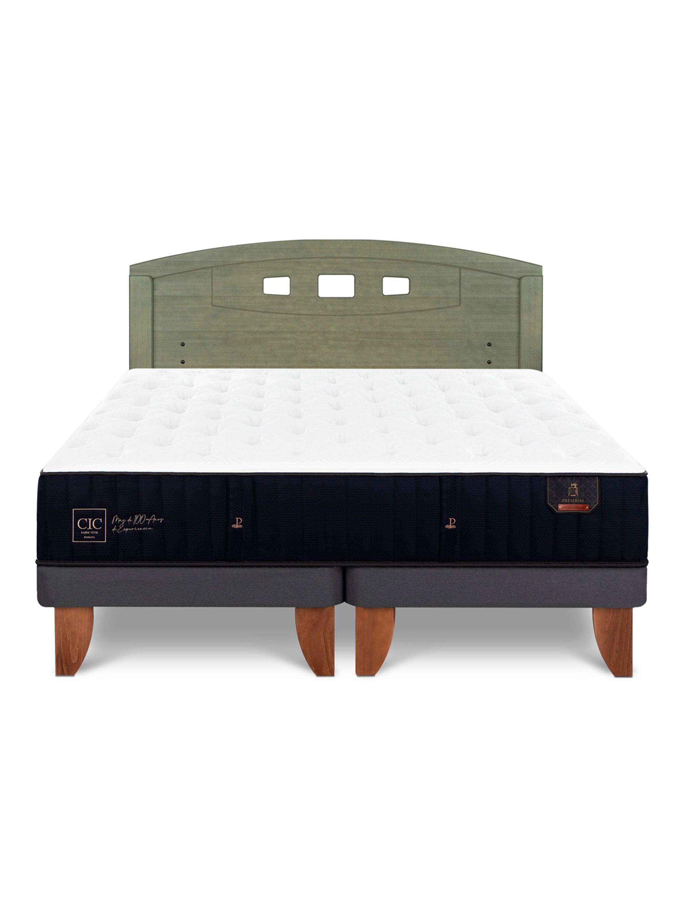 Cama Europea Premium 2 Plazas Base Dividida + Respaldo Gales Olivo-2
