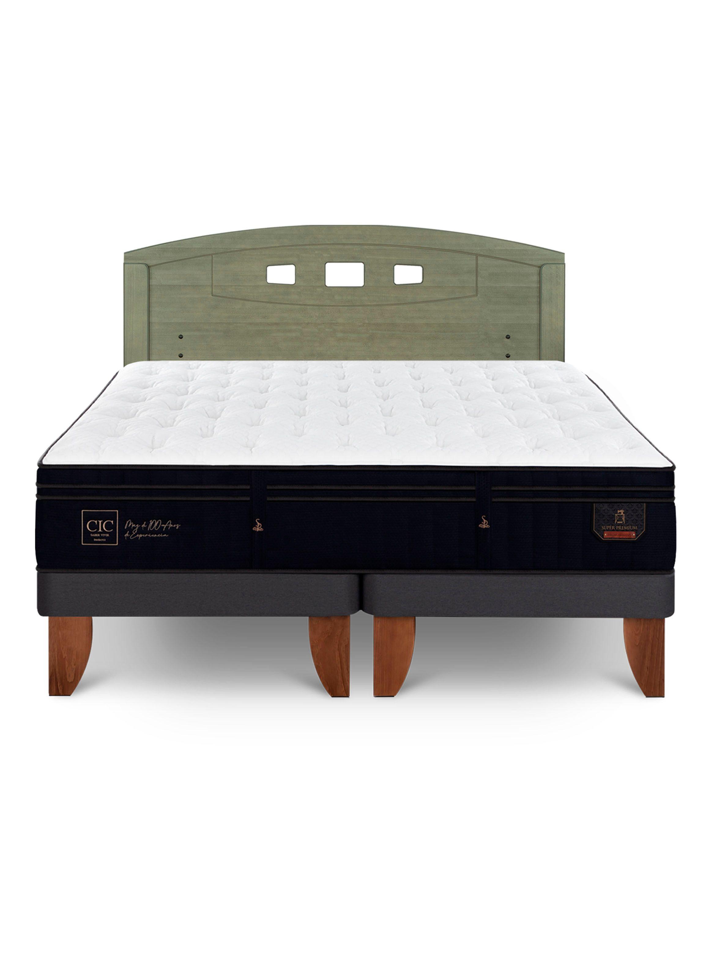 Cama Europea Súper Premium 2 Plazas Base Dividida + Respaldo Gales Olivo-2