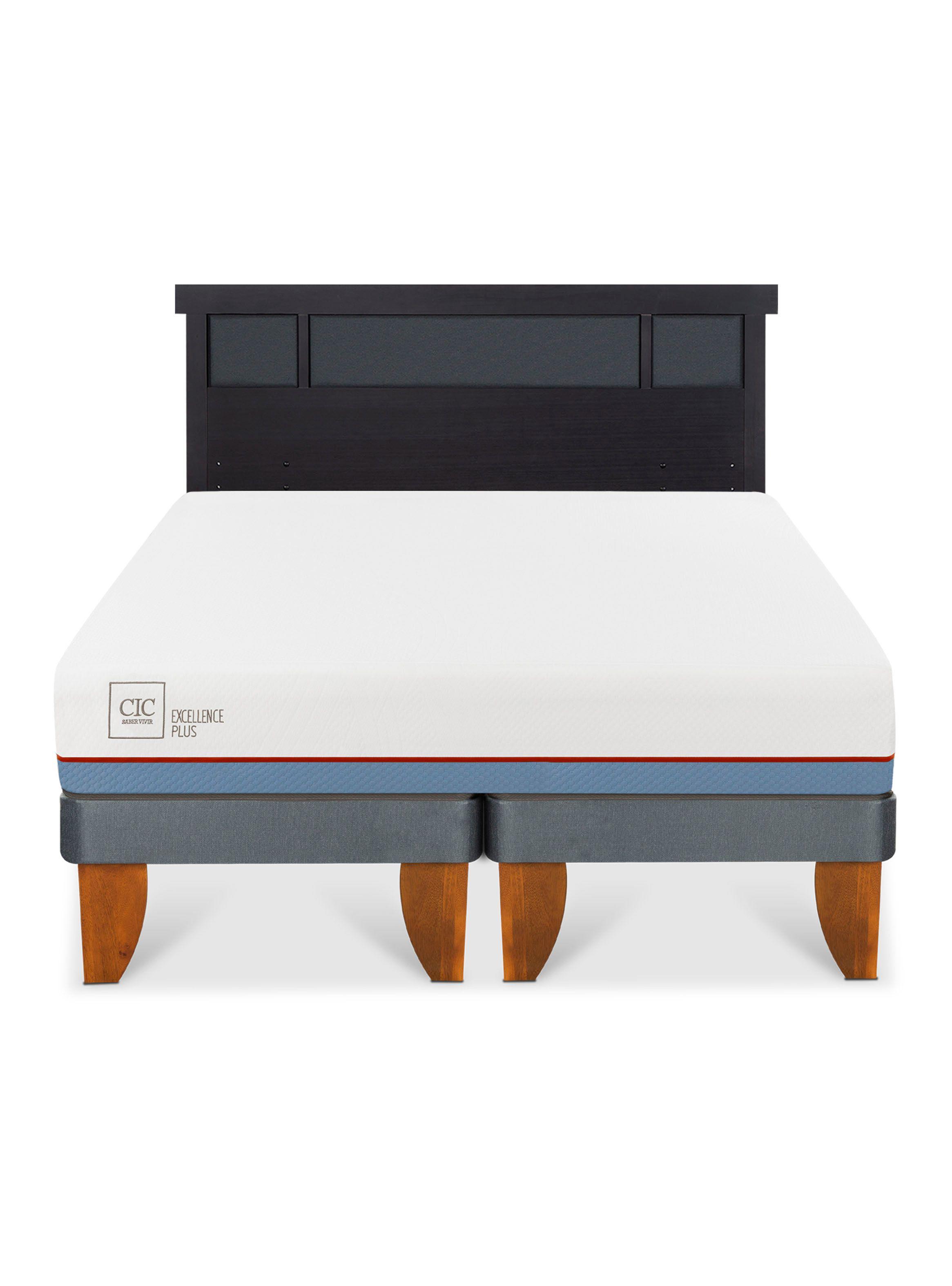 Cama Europea Excellence Plus 2 Plazas Base Dividida + Respaldo Dublín Negro-2